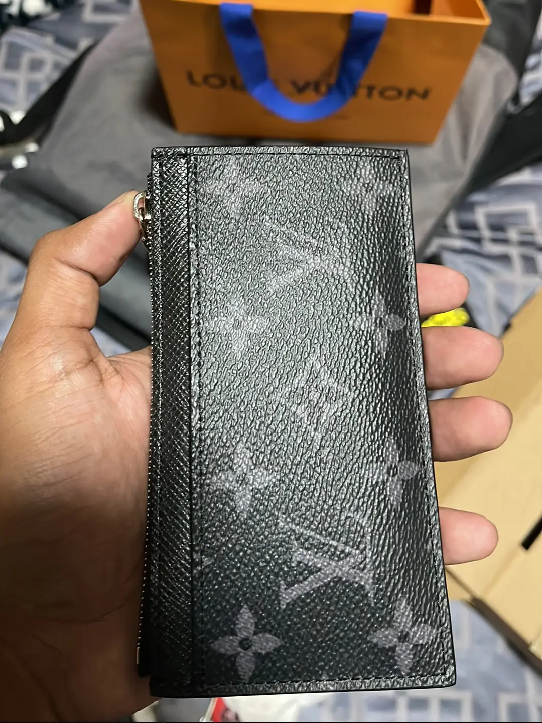 Louis Vuitton Coin Card Holder Monogram Eclipse Taiga Black