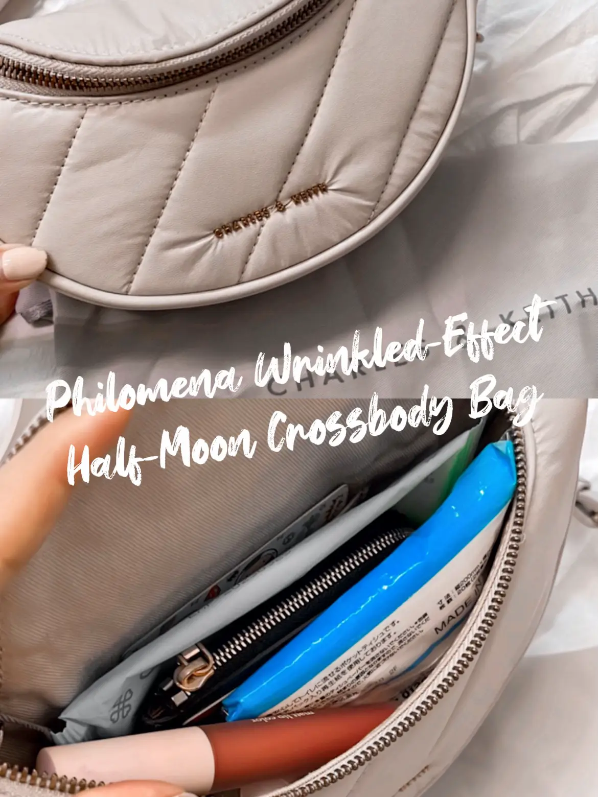 Black Philomena Wrinkled-Effect Half-Moon Crossbody Bag - CHARLES & KEITH US