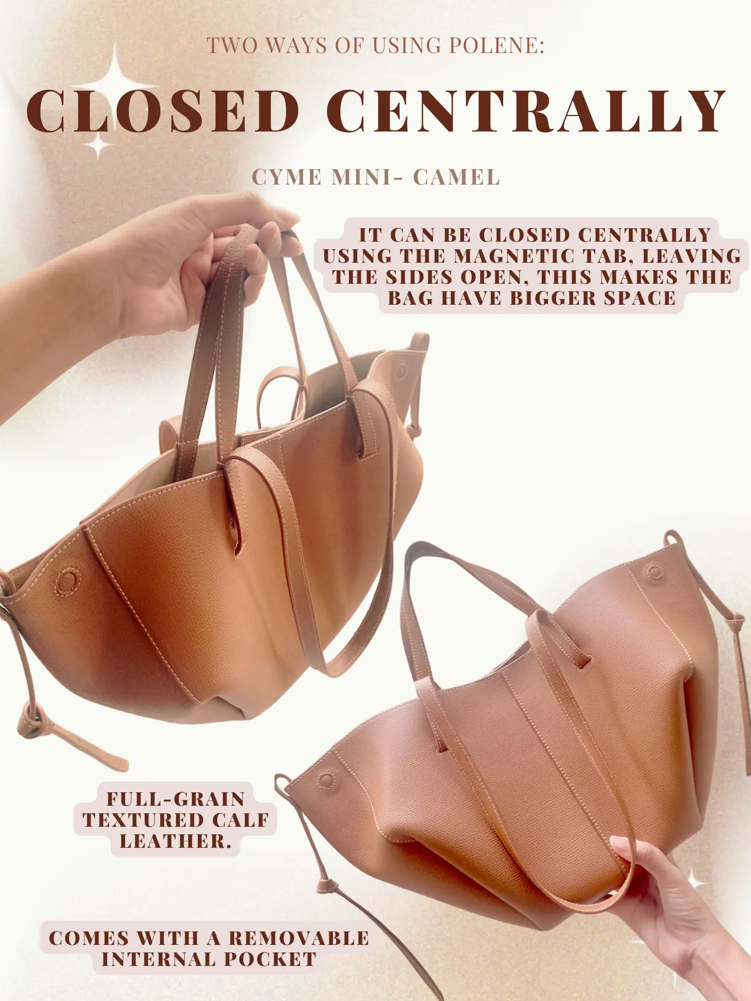 Polène | Bag - Cyme Mini - Camel Textured Leather