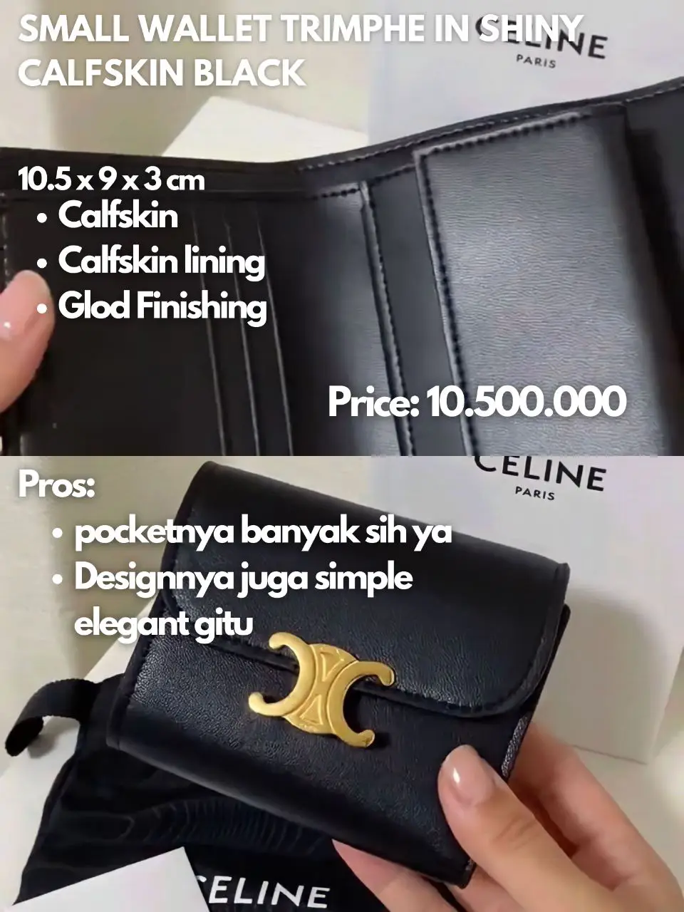 Celine Triomphe Compact Wallet Black Shiny Calfskin