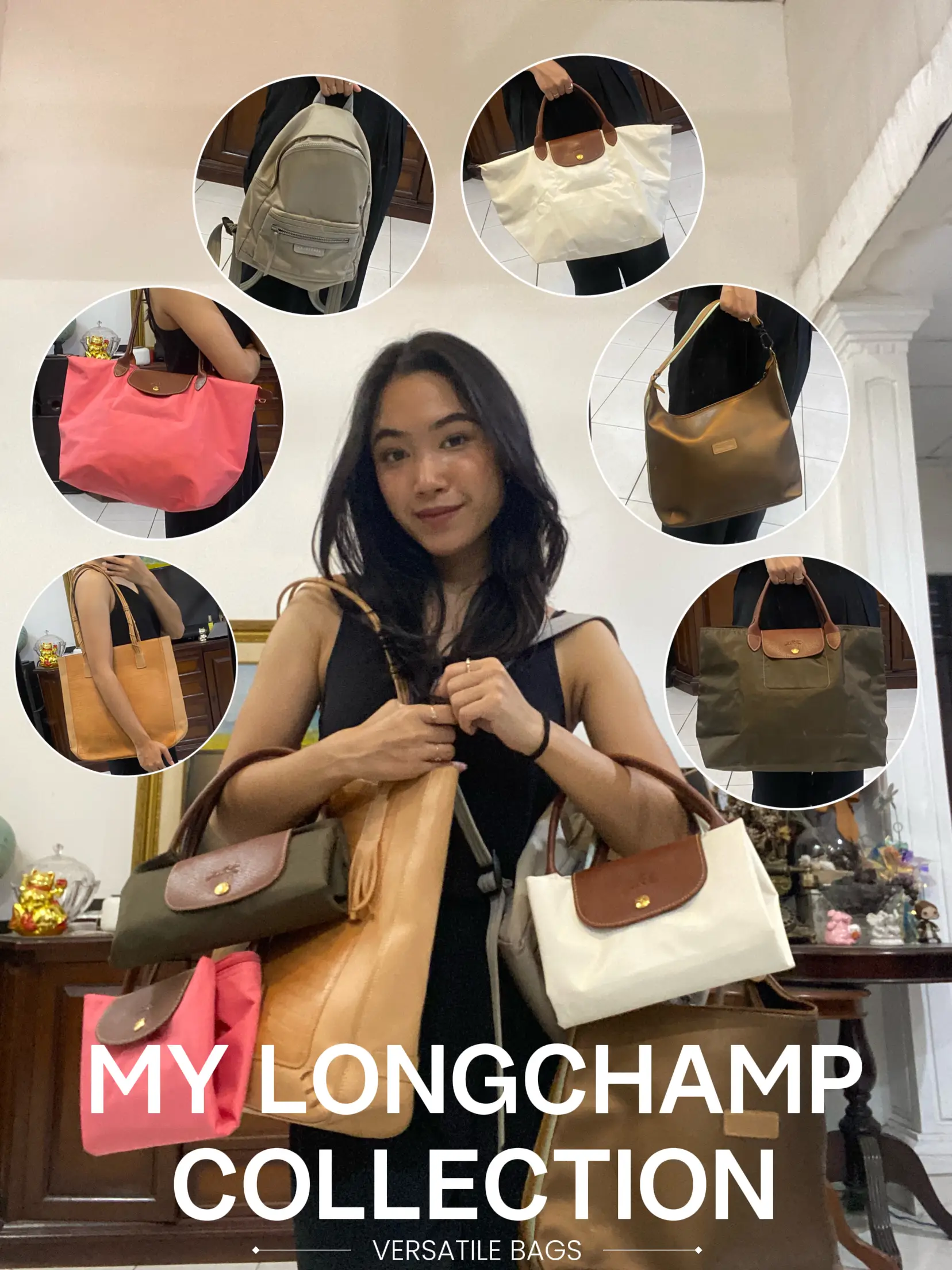 Longchamp, Bags, Vintage Longchamp Le Pliage Top Handle Light Tan Beige  Cream Brown Leather Bag