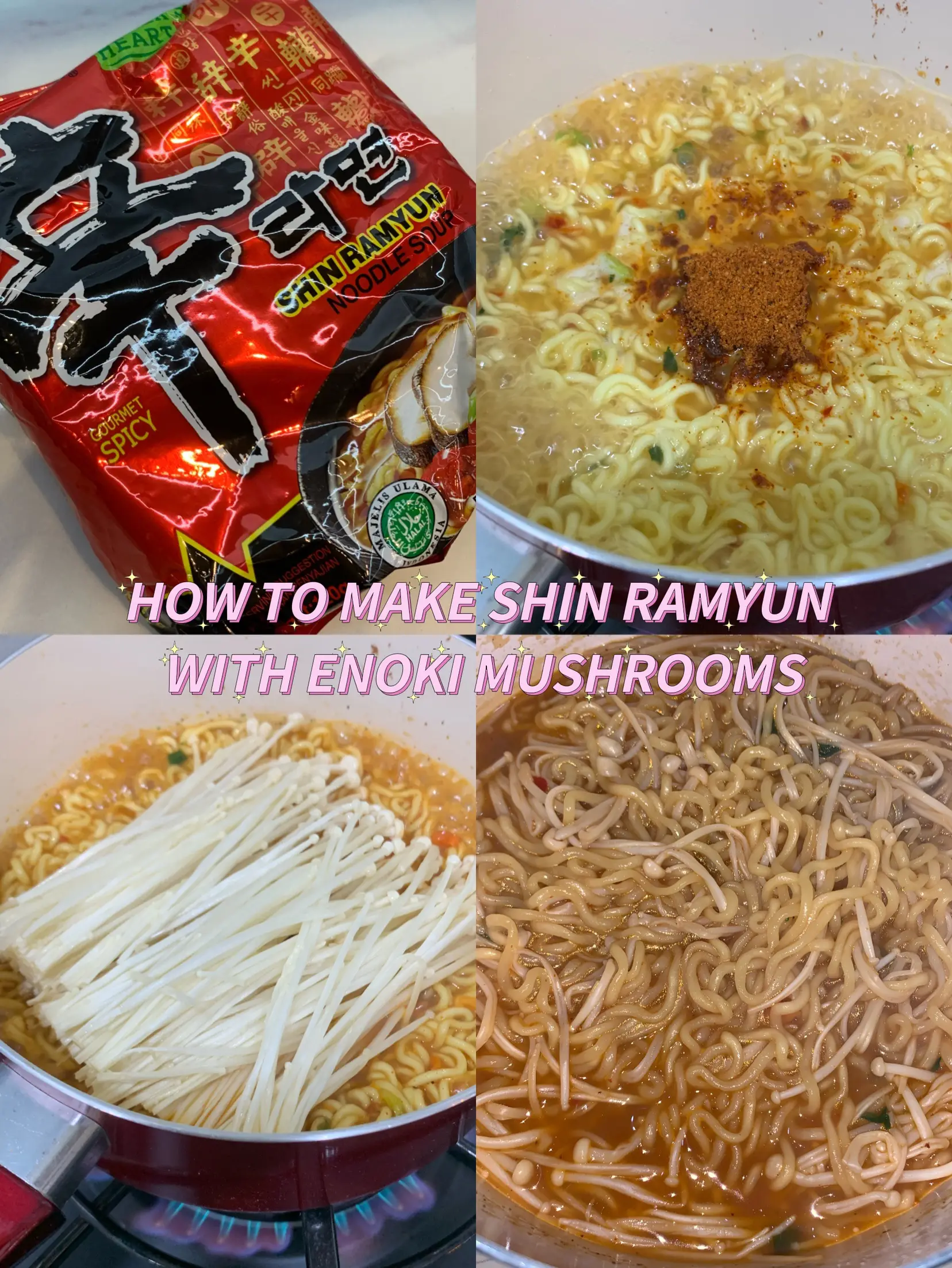 HOW TO MAKE SHIN RAMYUN WITH ENOKI MUSHROOMS | Gallery posted by