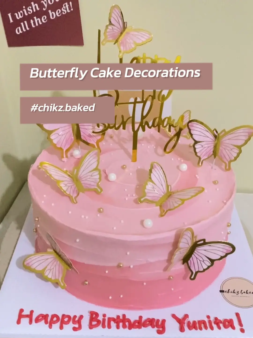 Pink Butterfly Cake Topper Set with Happy Birthday Indonesia