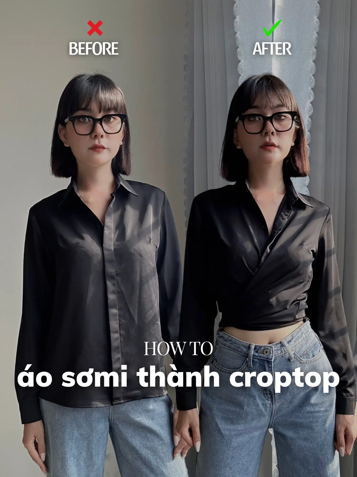 Cách tái chế quần áo cũ không đụng hàng - Áo Sơ Mi thành CROPTOP