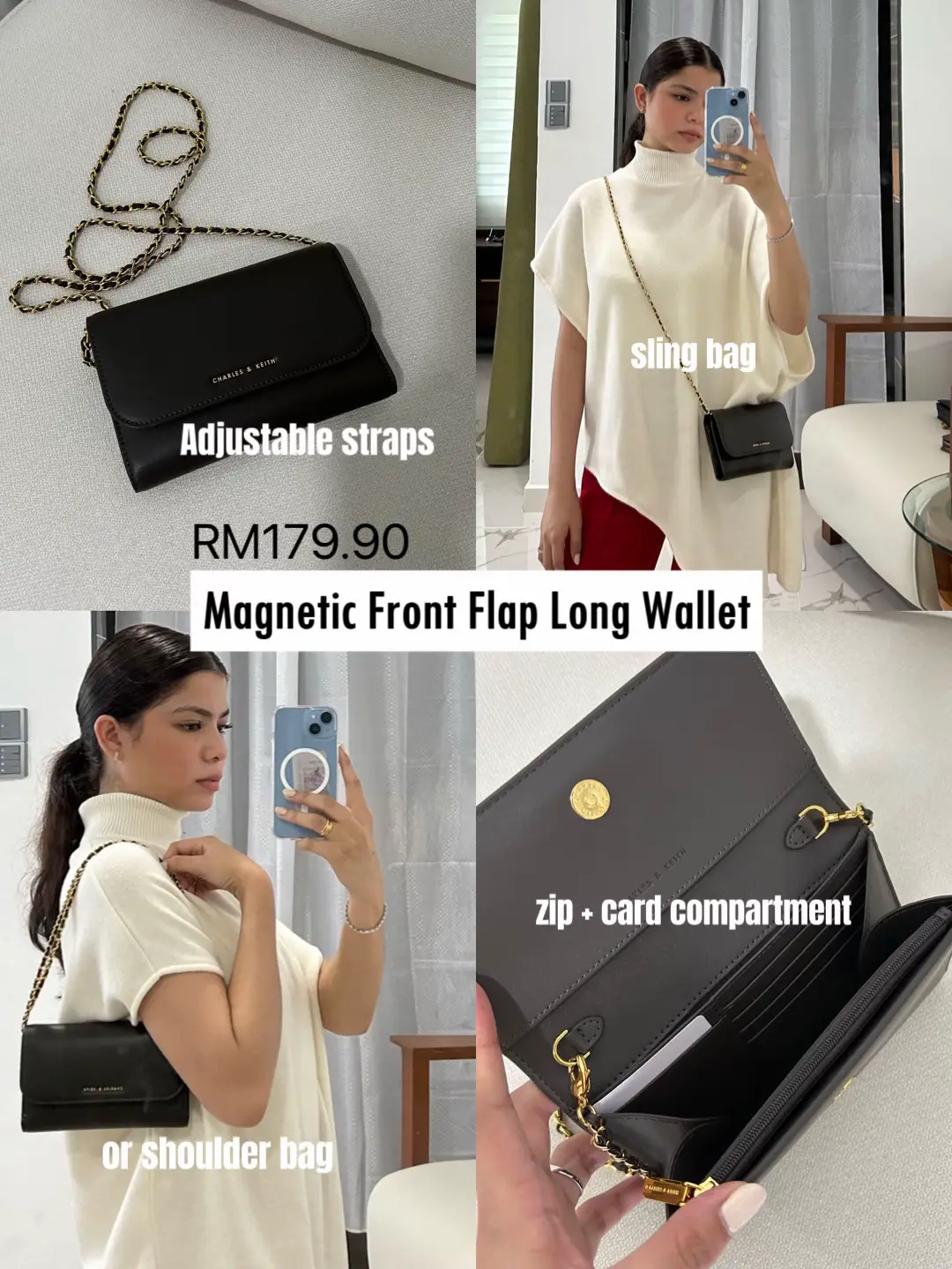 Magnetic Front Flap Long Wallet - Khaki