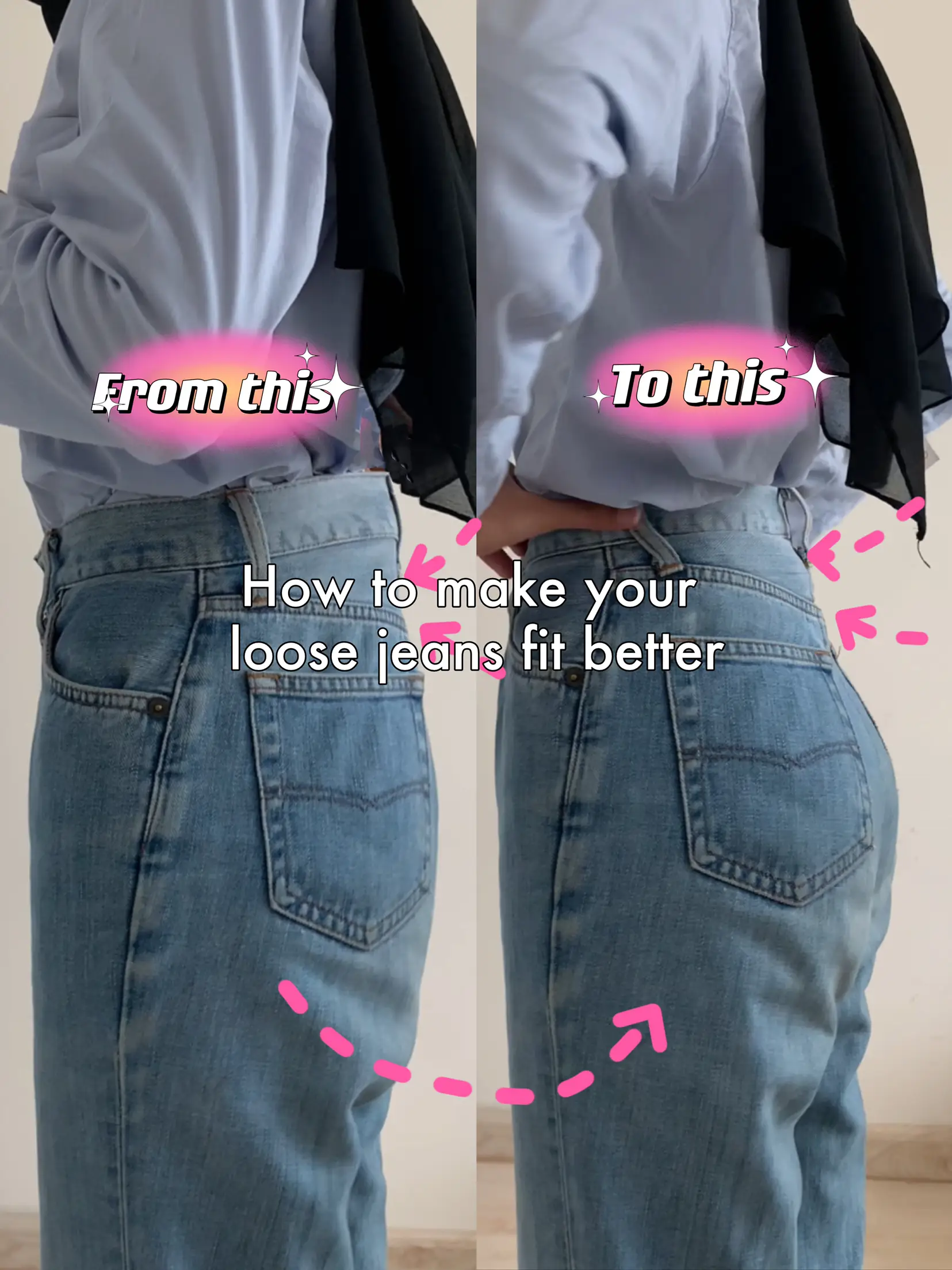 How to make your loose jeans fit better in 5 secs!, Video published by  Fayra