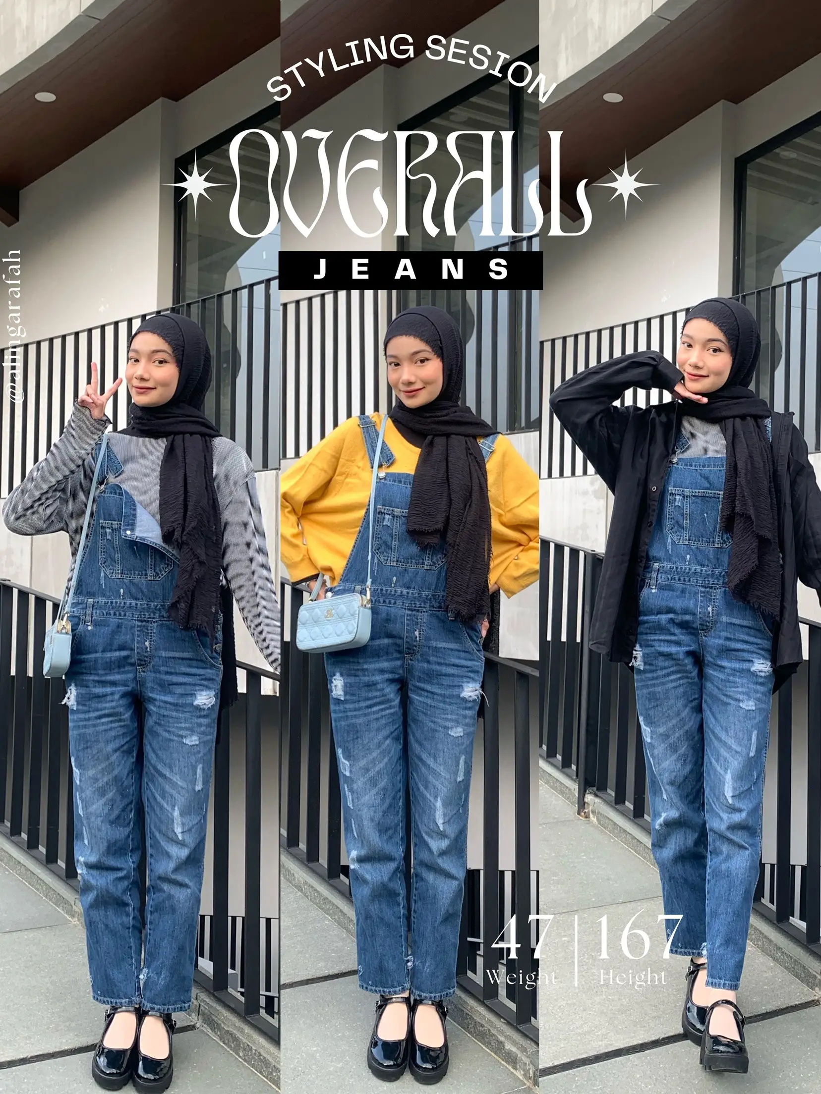 Ootd overall 2025 jeans hijab