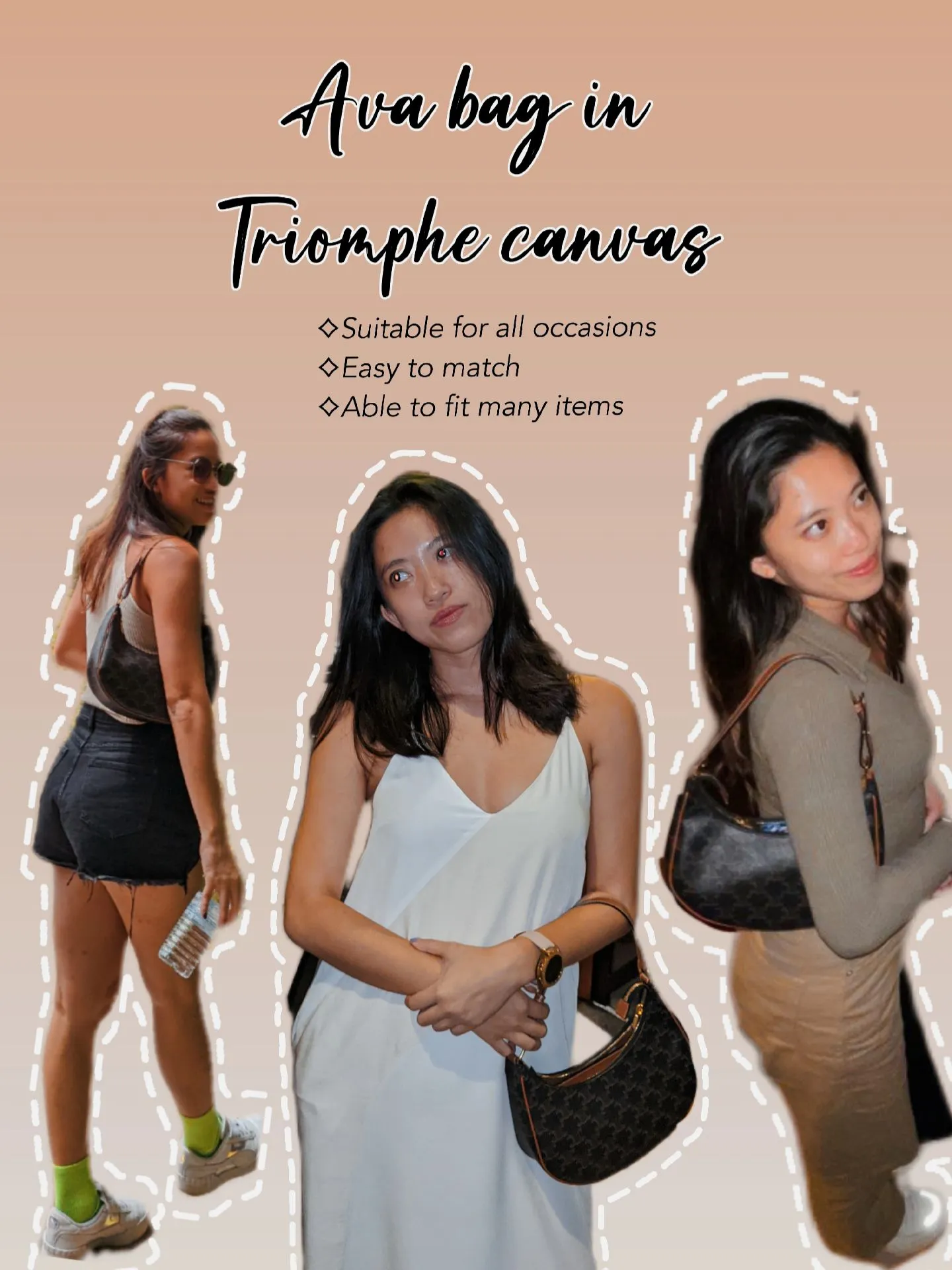 Celine Triomphe Canvas Calfskin Ava Shoulder Bag Tan