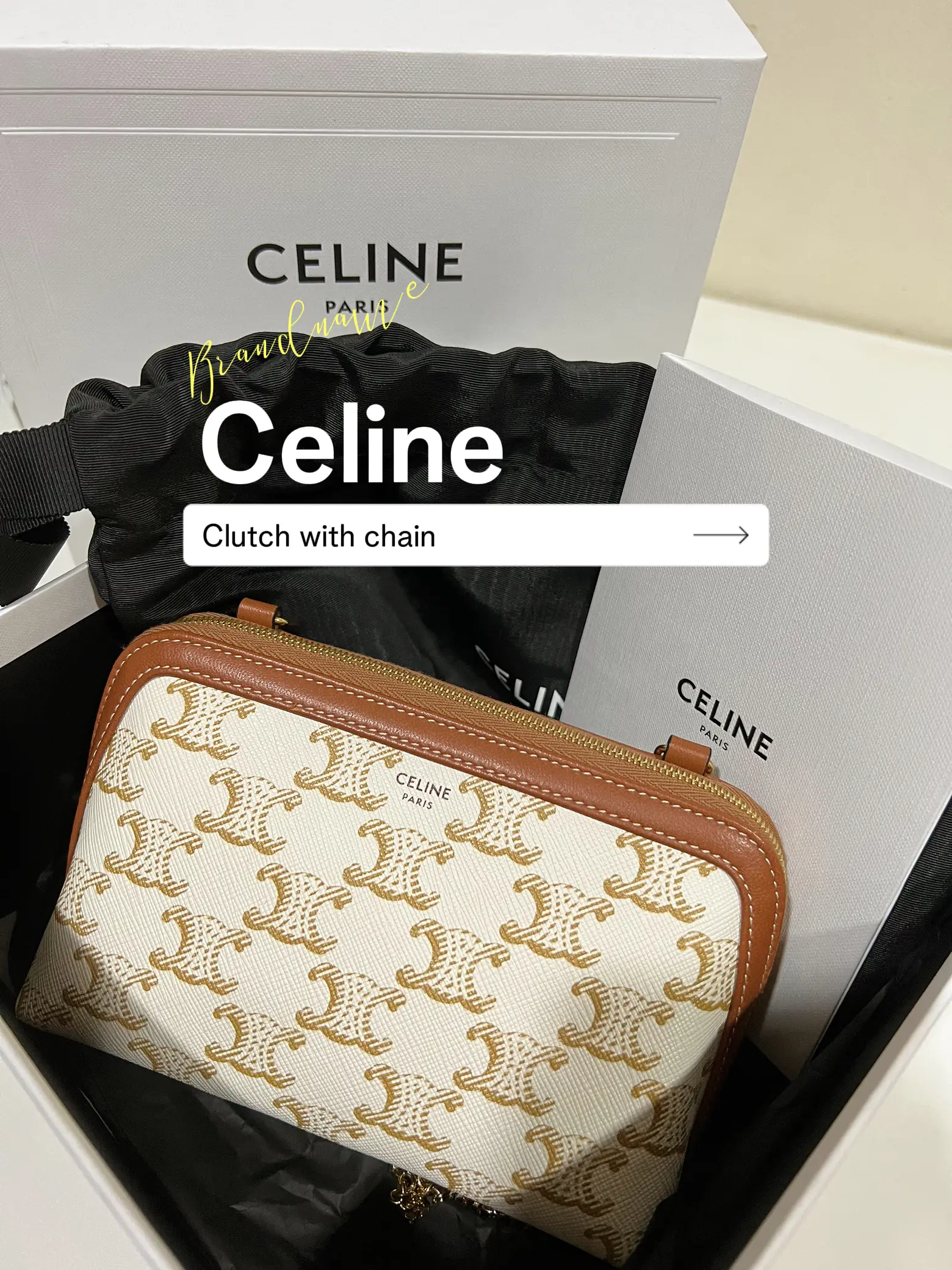 Celine Clutch with Chain in Triomphe Canvas