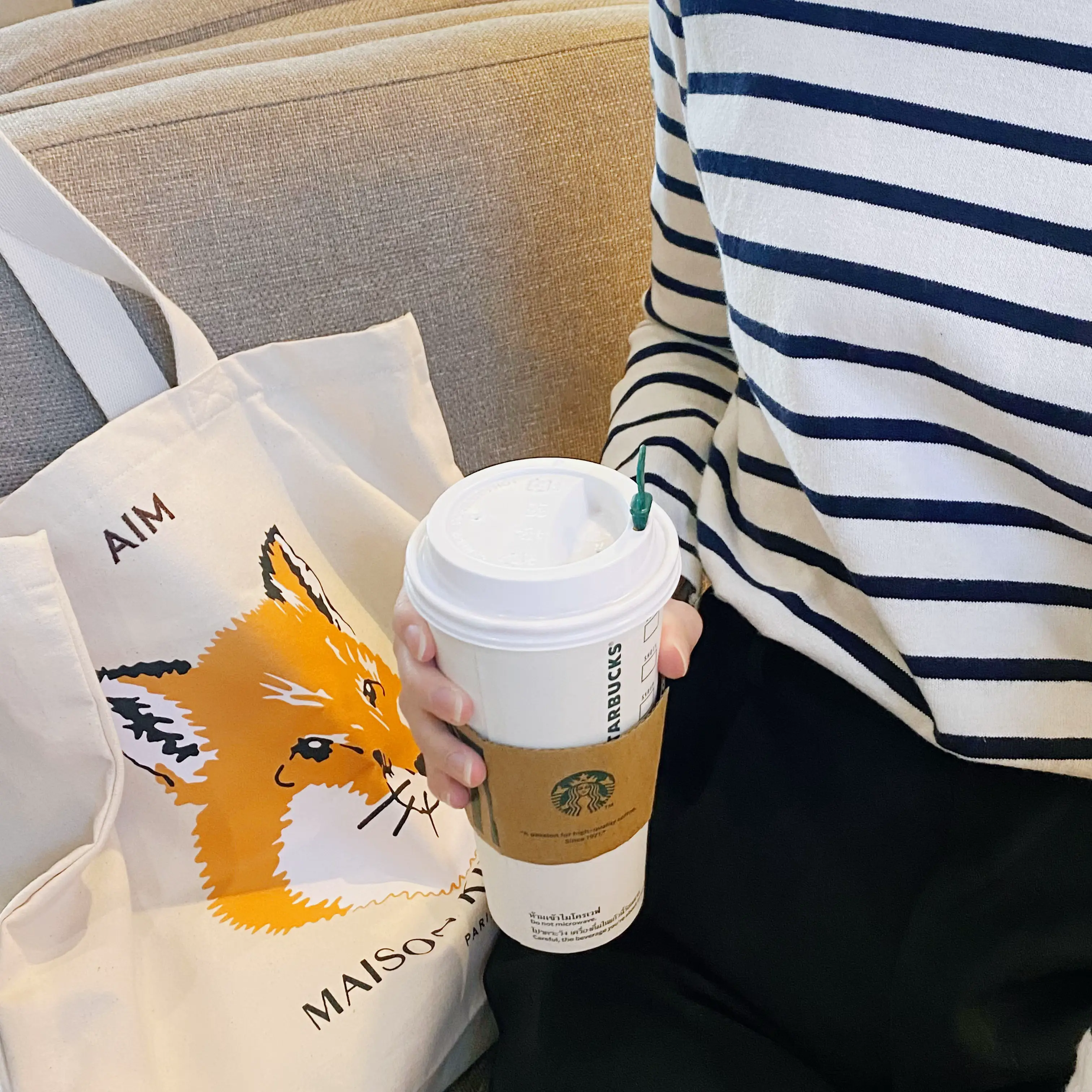 Maison kitsune pastel discount fox head tote bag