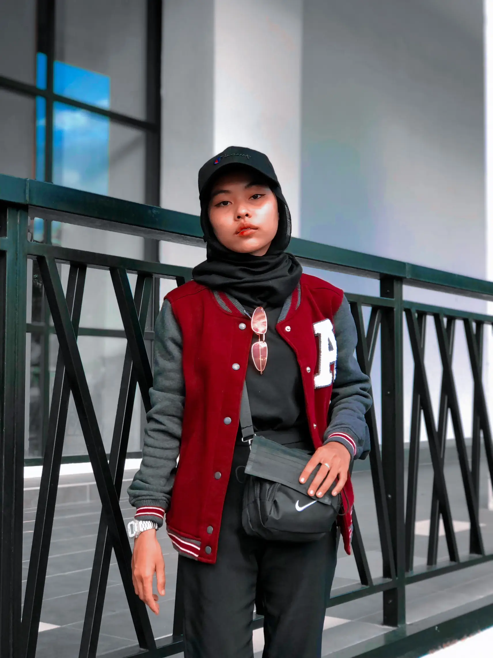 Varsity jacket outfit  Varsity jacket outfit, Jacket outfits, Hijabi  fashion