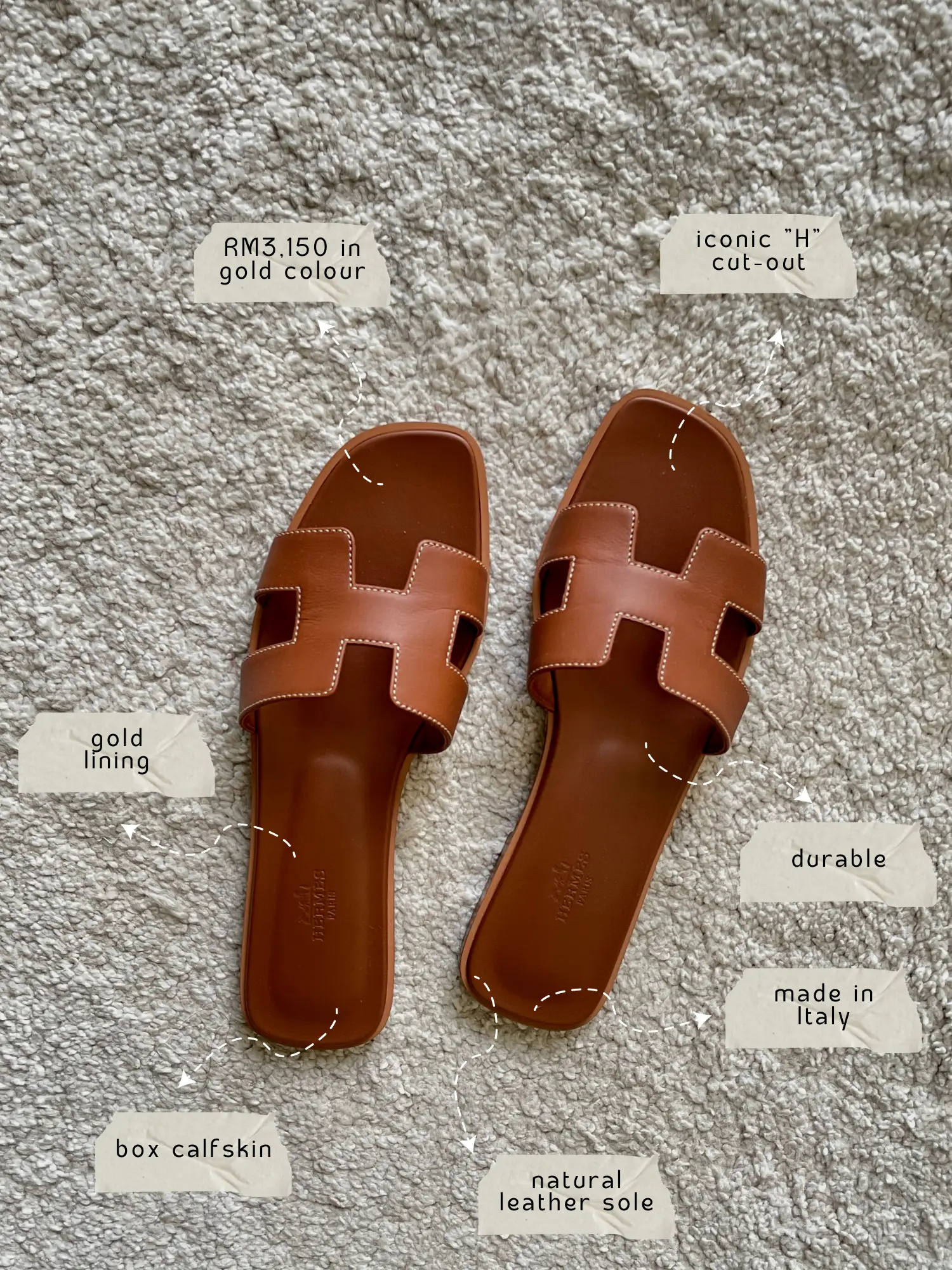 Hermes Oran Sandals In Brown Epsom Leather