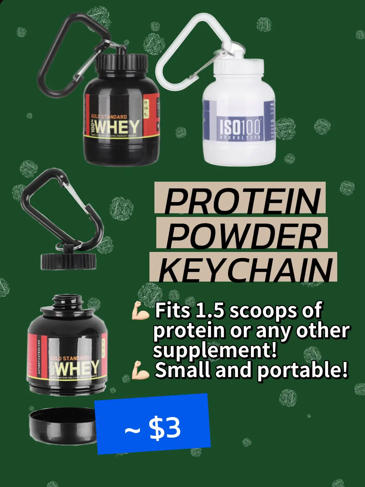 100 ML Mini Portable Protein Powder Bottle With Keychain - Bodybuilders Gift