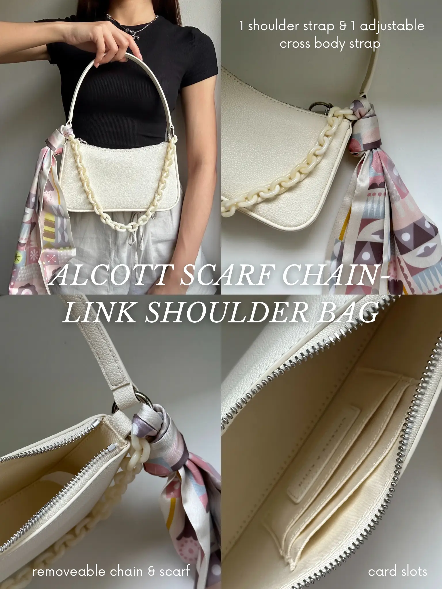 Charles & Keith - Women's Alcott Scarf Chain-Link Shoulder Bag, Cream, S