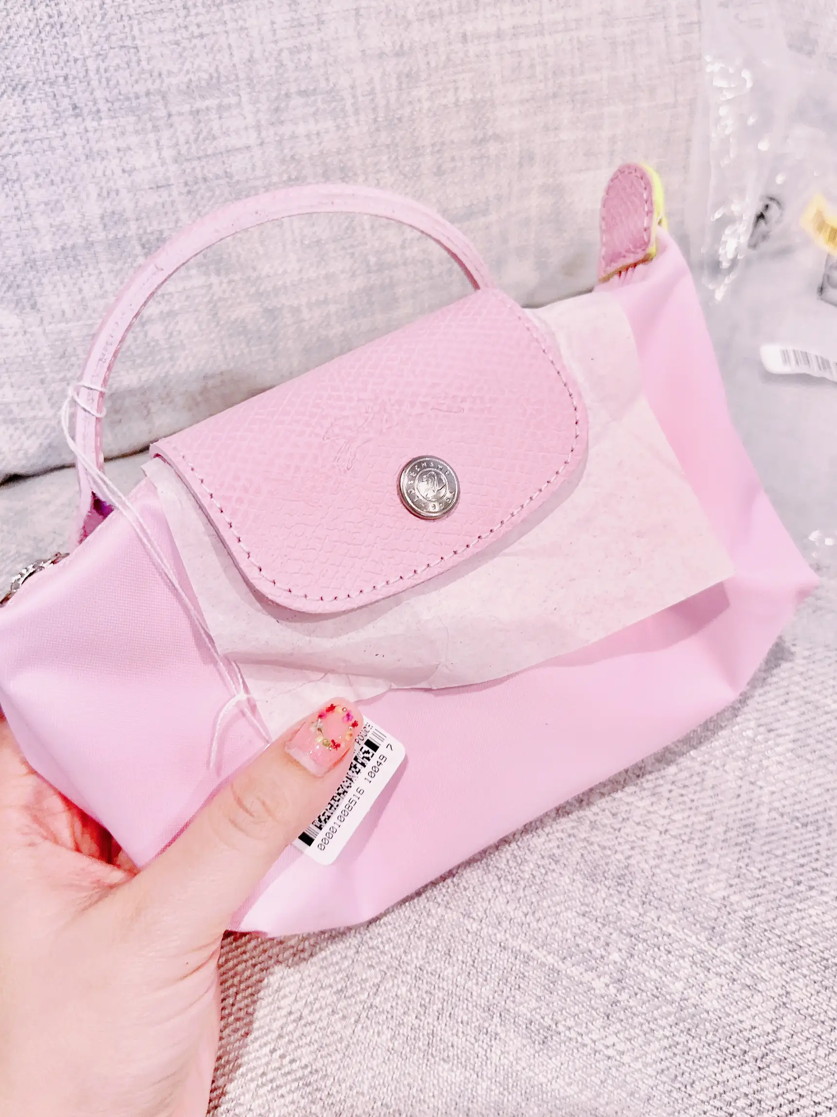 Longchamp Le Pliage Cuir Coin Purse With Key Ring In Pale Pink