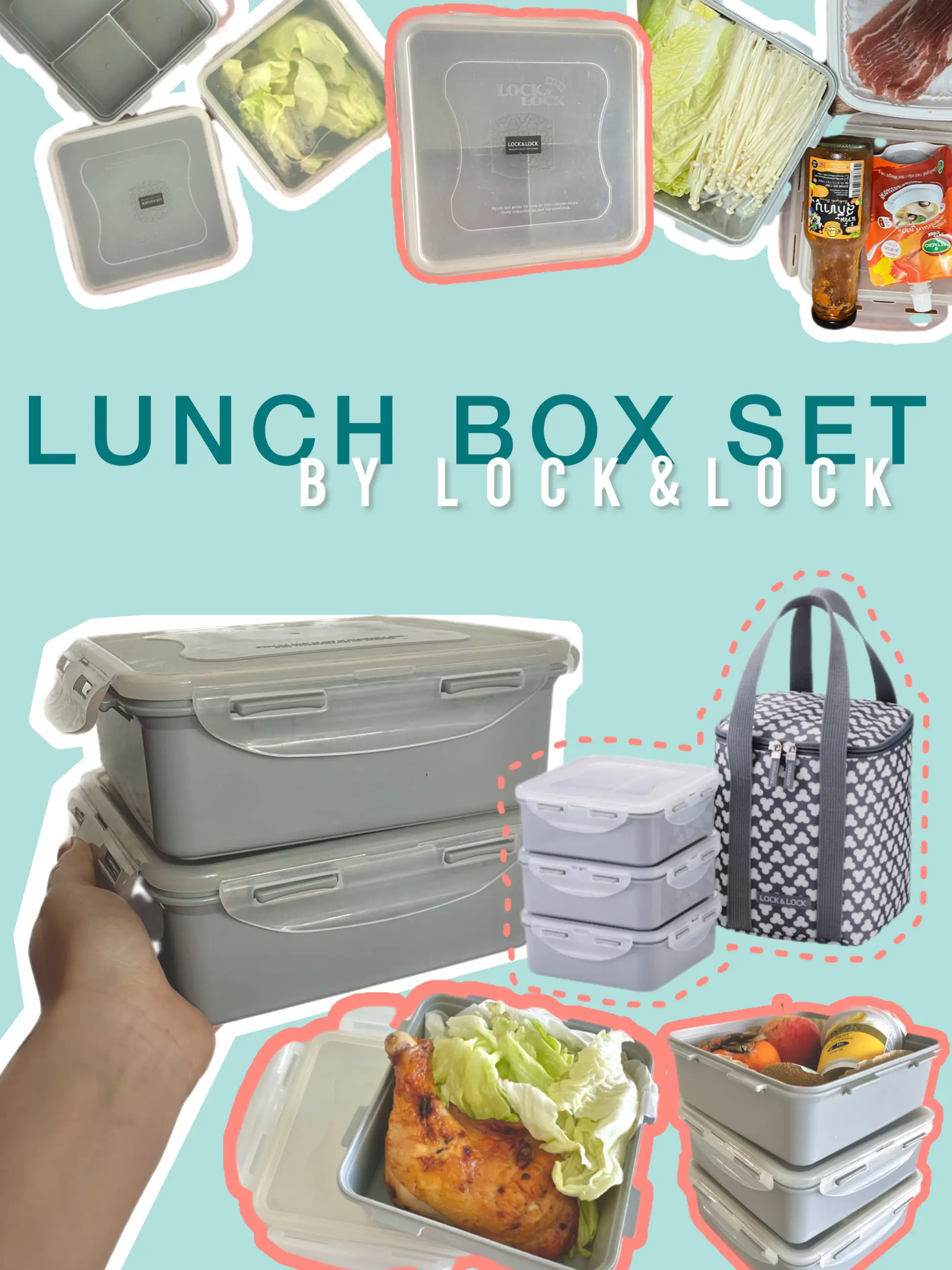 LocknLock) Food Containers Square Lunch Box Set / 3 Tier (with ice pack  -823