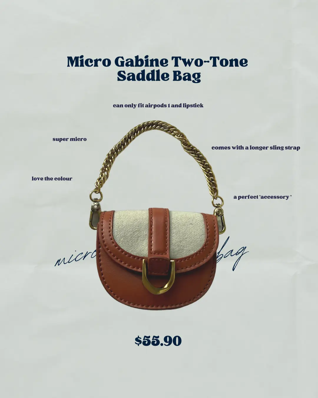 Charles & Keith Micro Gabine Saddle Bag in Natural