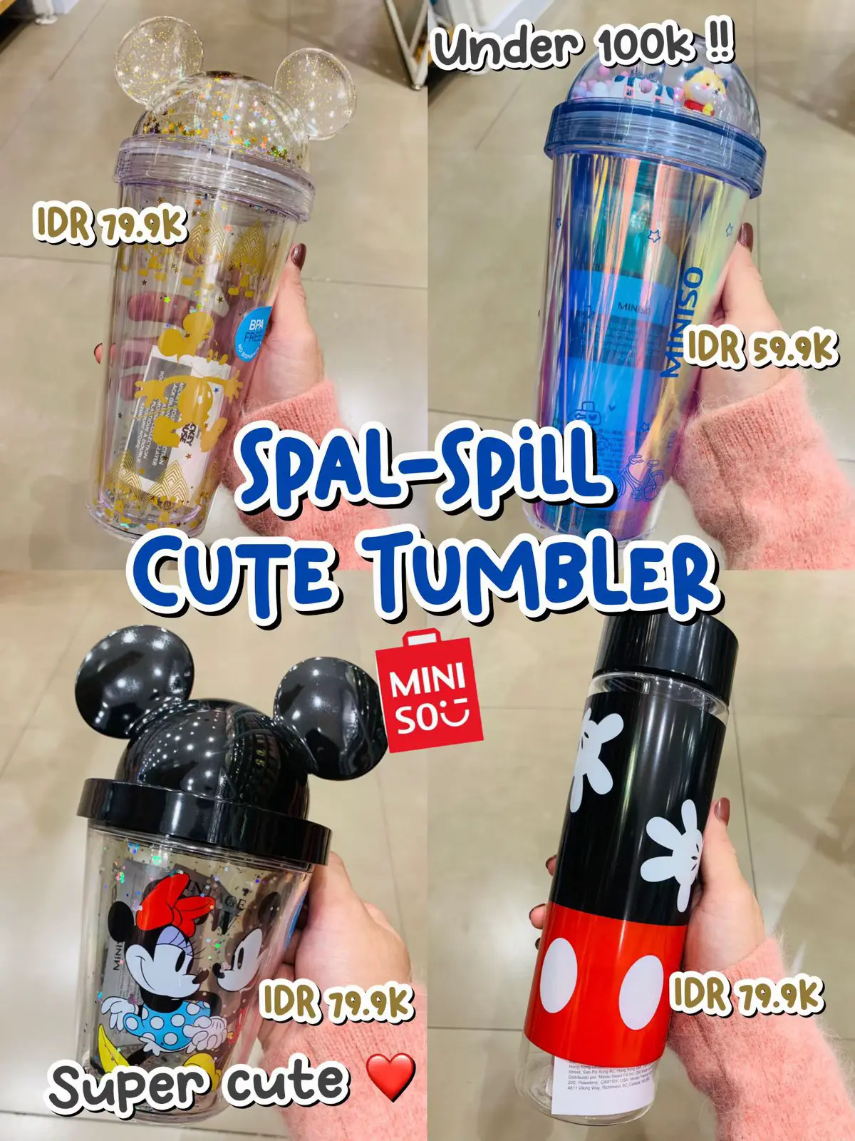 Sanrio x Miniso - Glittery Character Water Bottle With Cap