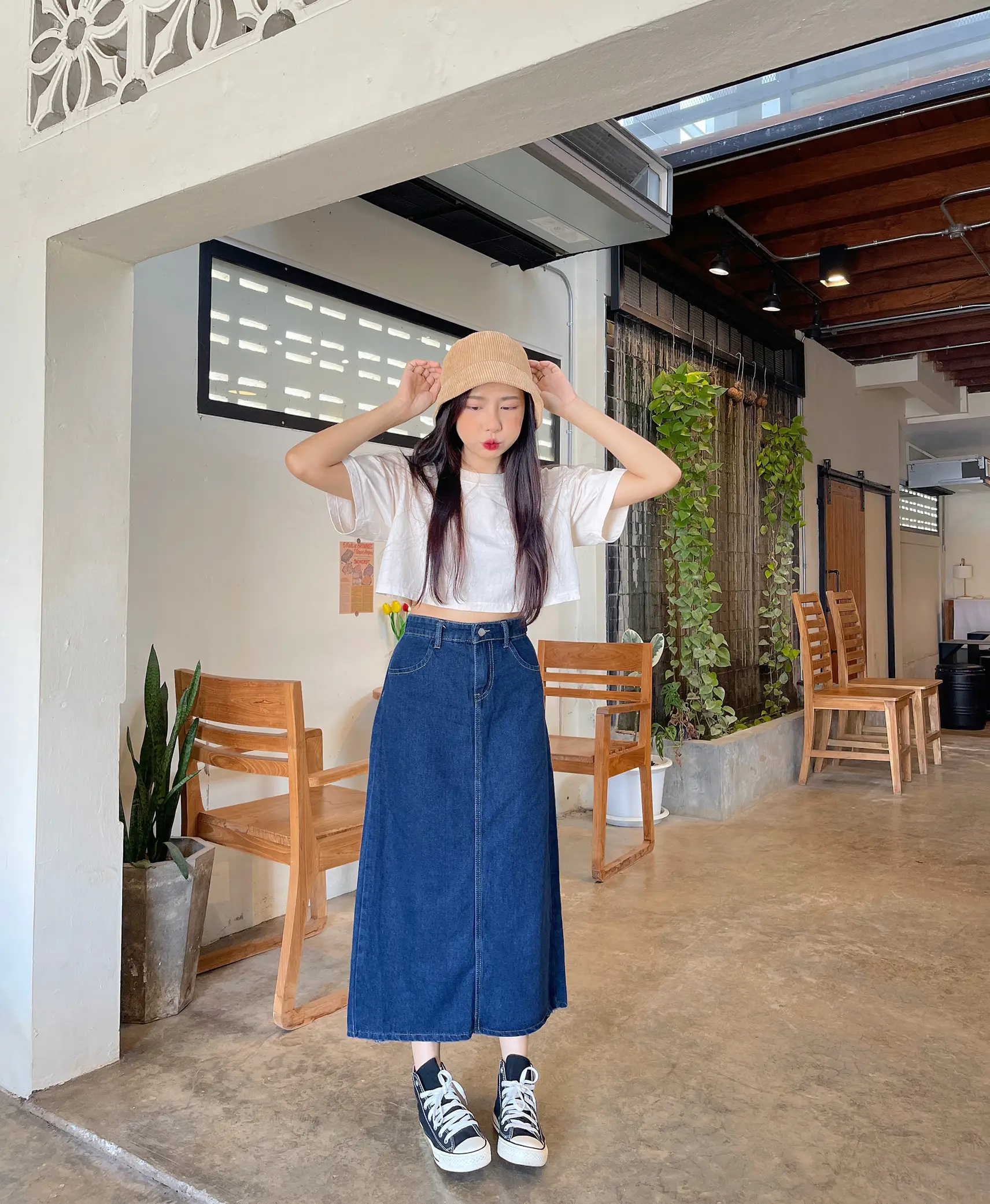 Long denim hotsell skirt korean fashion