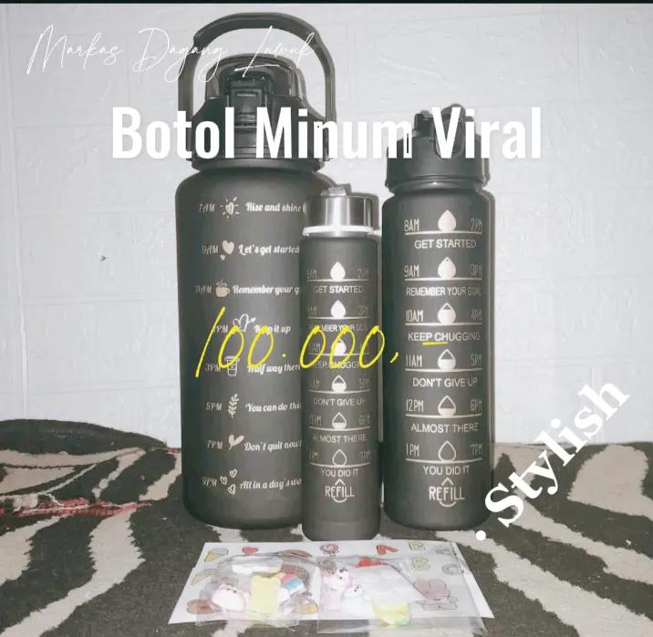 Botol Minum Gemoy Viral Tumbler 13l Dengan Penanda Waktu Stiker - Ungu-biru