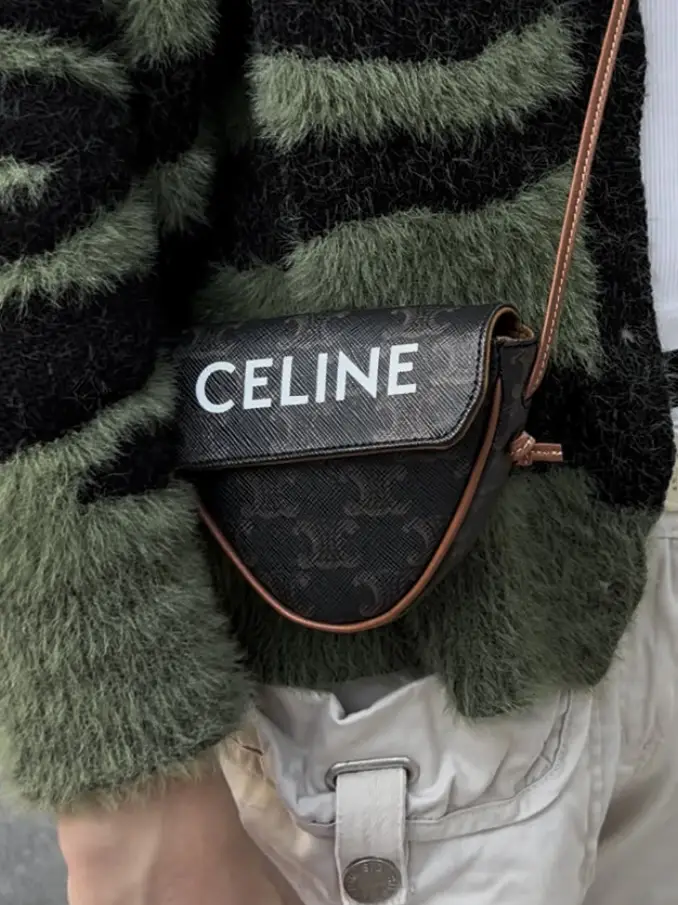 SMALL POUCH WITH STRAP IN TRIOMPHE CANVAS WITH CELINE PRINT - TAN