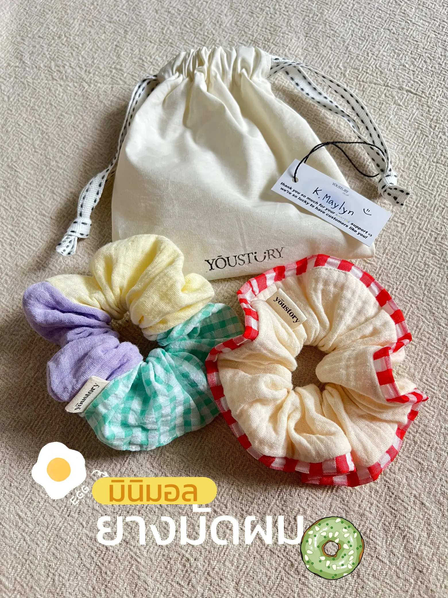 🍞ゴム製のヘアタイ、手作りの作品、とても可愛い 🍩 | Maylynรีวิว  