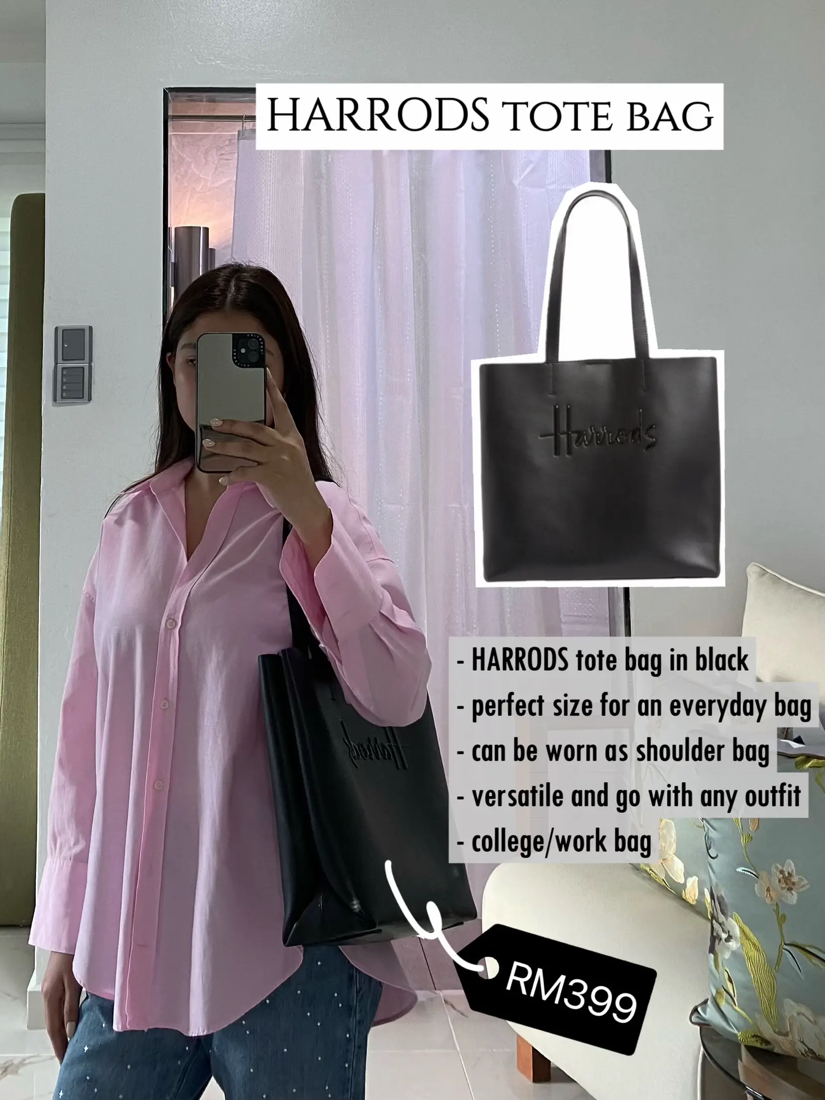 Harrods Logo Tote Bag - Black - One Size