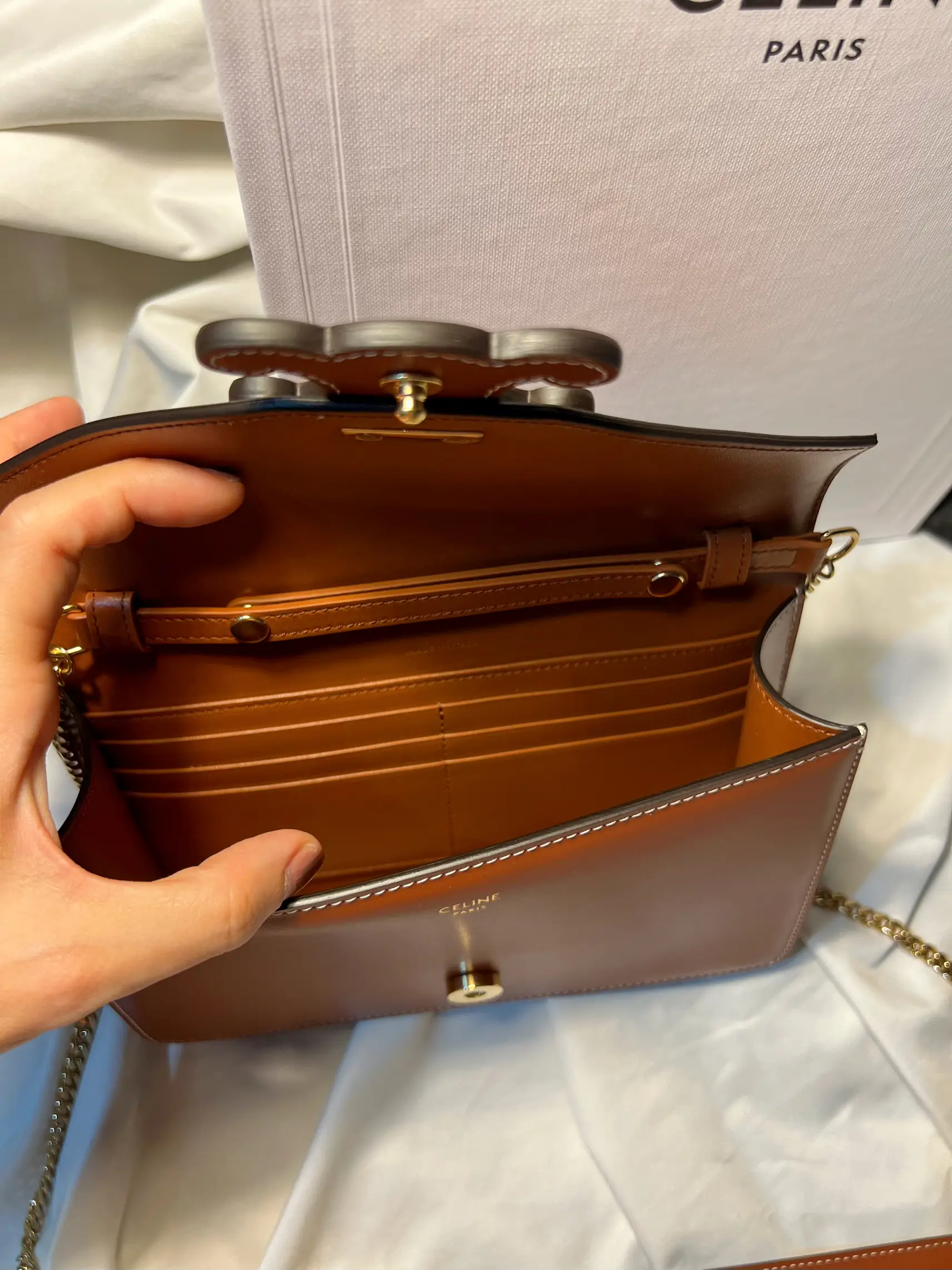 Celine Triomphe wallet on chain unboxing + comparison to Chanel