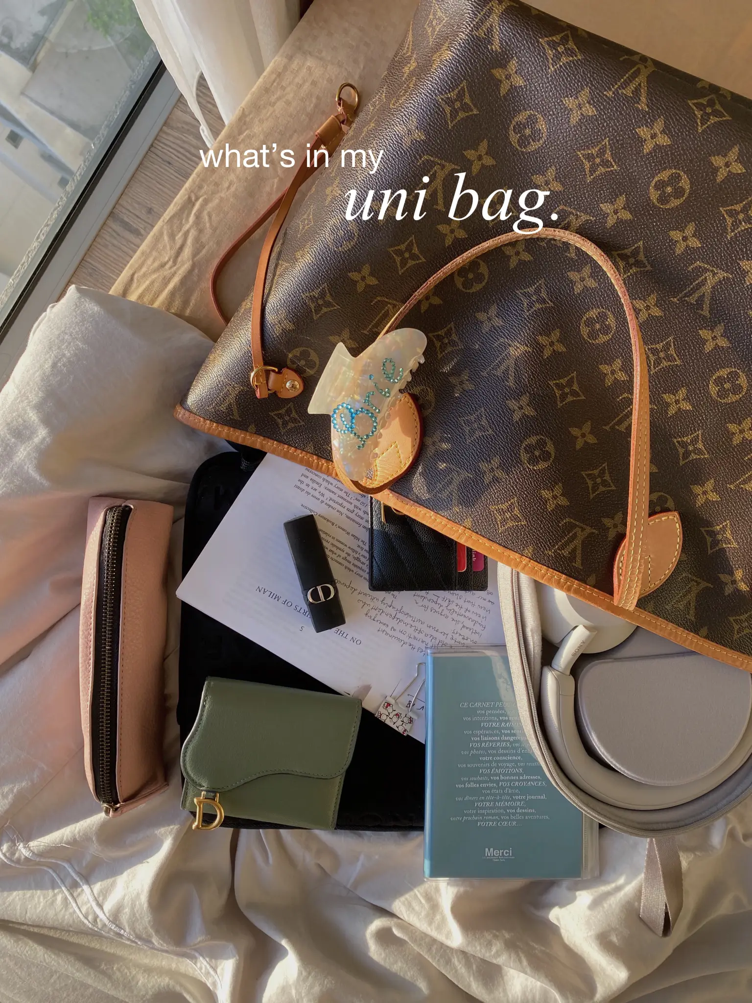 what's in my uni bag ft. lv neverfull 📚, Gallery posted by ˚✧₊ gaby ⁎⁺