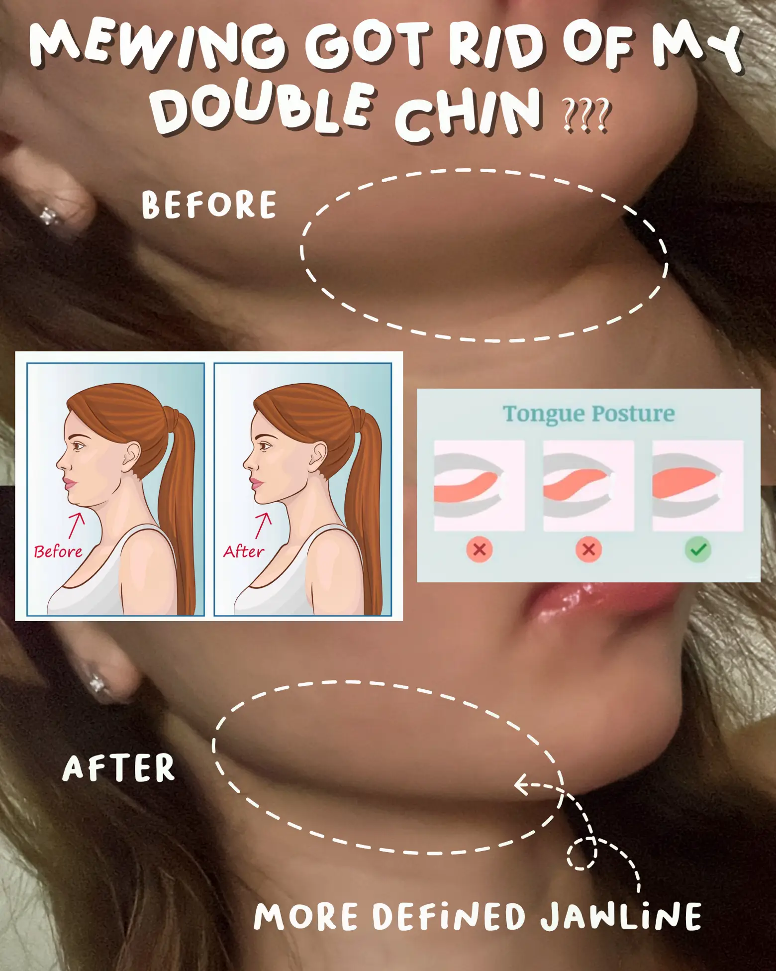 How I get rid of my double chin in seconds: 'Mewing' beauty trend sculpts  your face using only your tongue