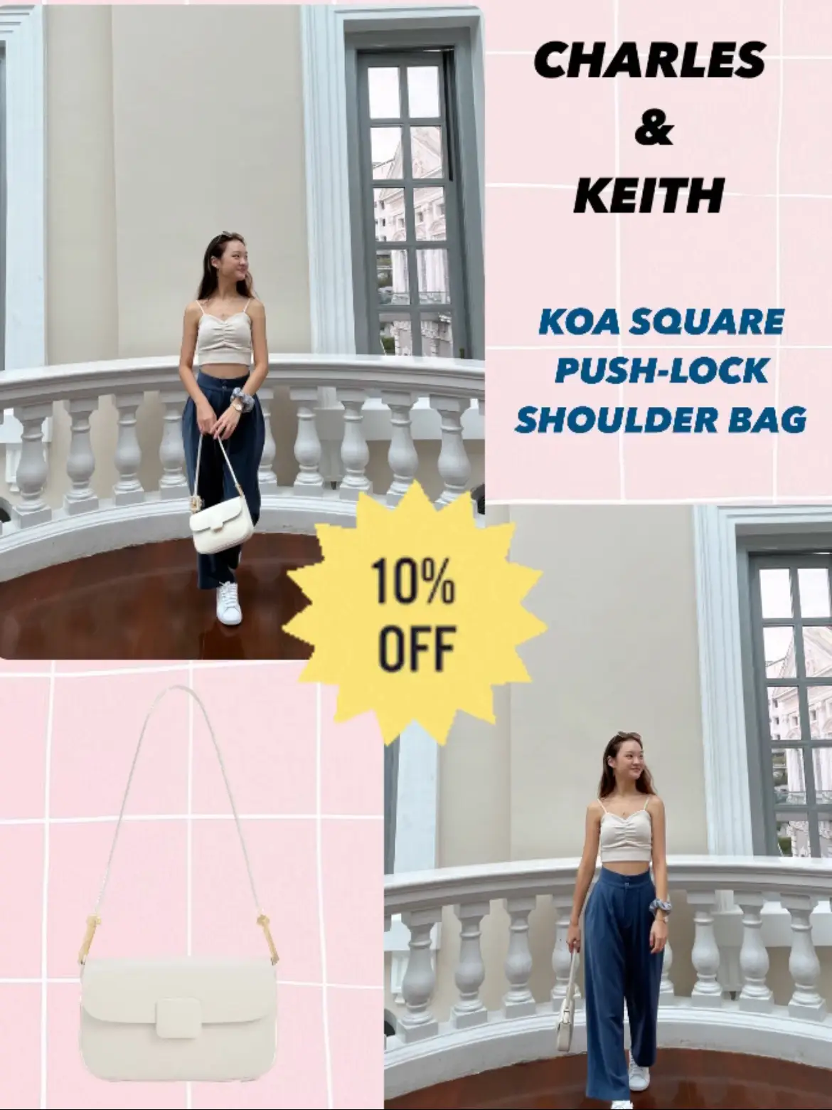 Charles & Keith - Women's Koa Square Push-Lock Shoulder Bag, Green, M