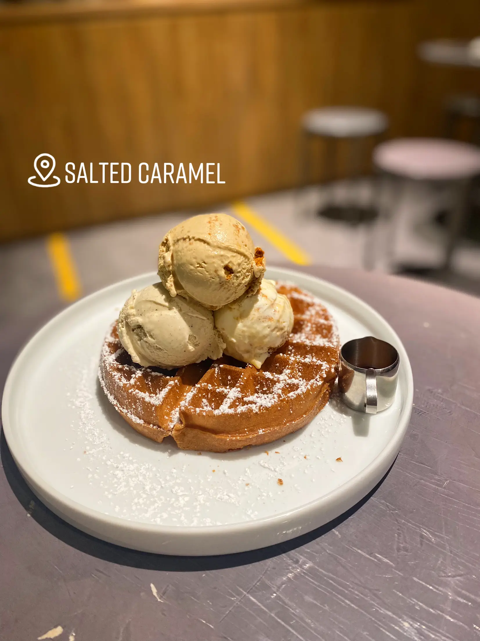 Double scoop salted caramel ice cream with chocolate flake and cone on  Craiyon