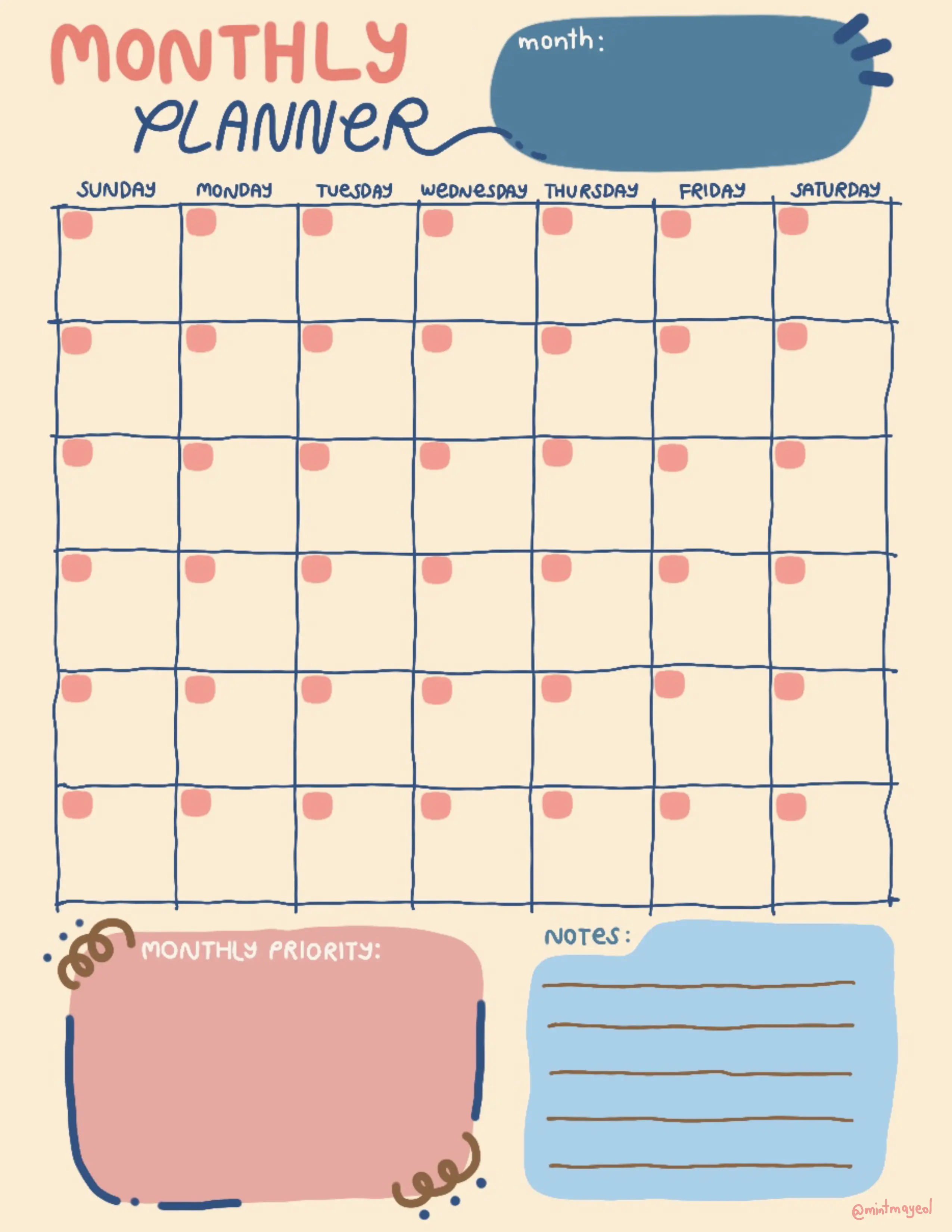 ❗️แจก ❗️Monthly Planner Template📆📮🧸 | แกลเลอรีที่โพสต์โดย  Mint.Navinda🐰🌻 | Lemon8