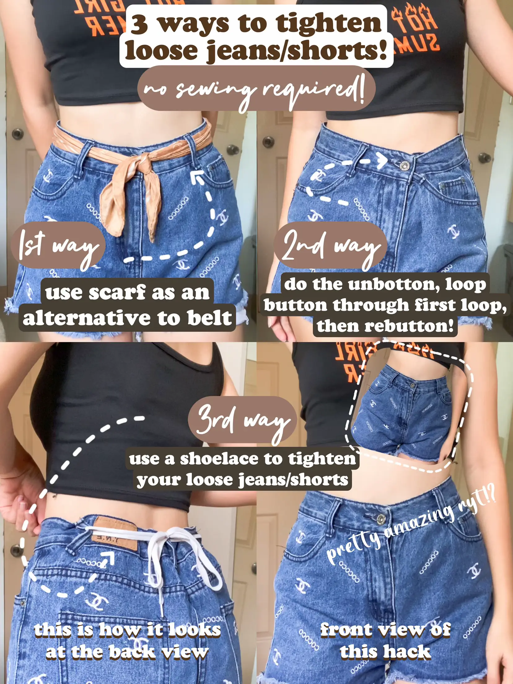 No belt, no problem! Use this quick and easy hack to tighten any pair , tighten jeans waist