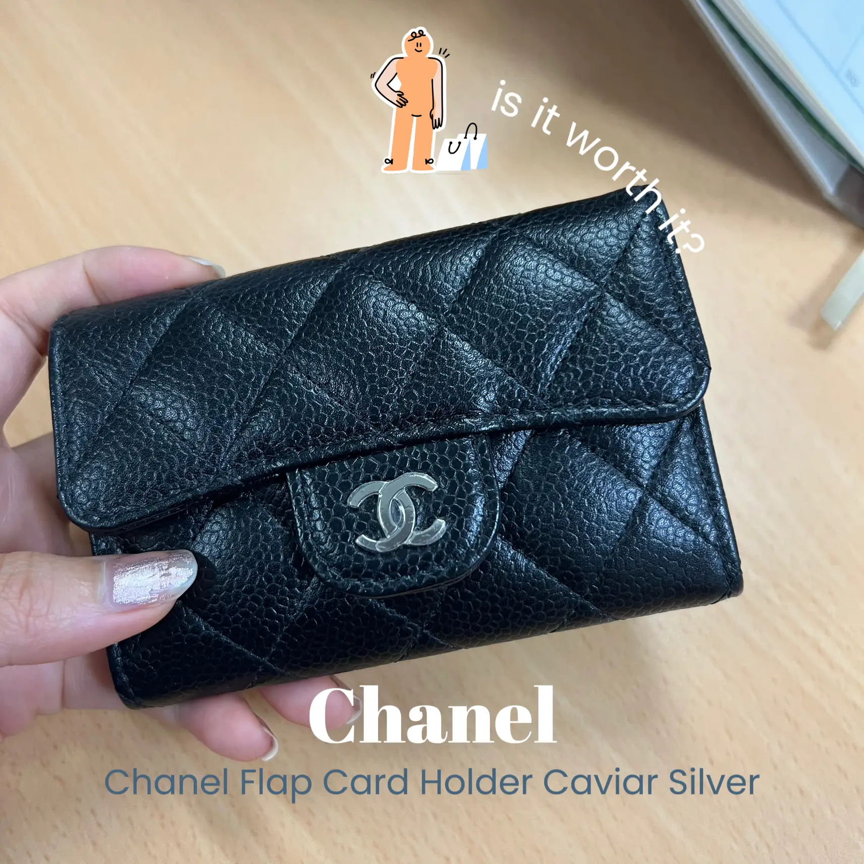 CHANEL Black Caviar Wallet GOLD Card Phone Holder
