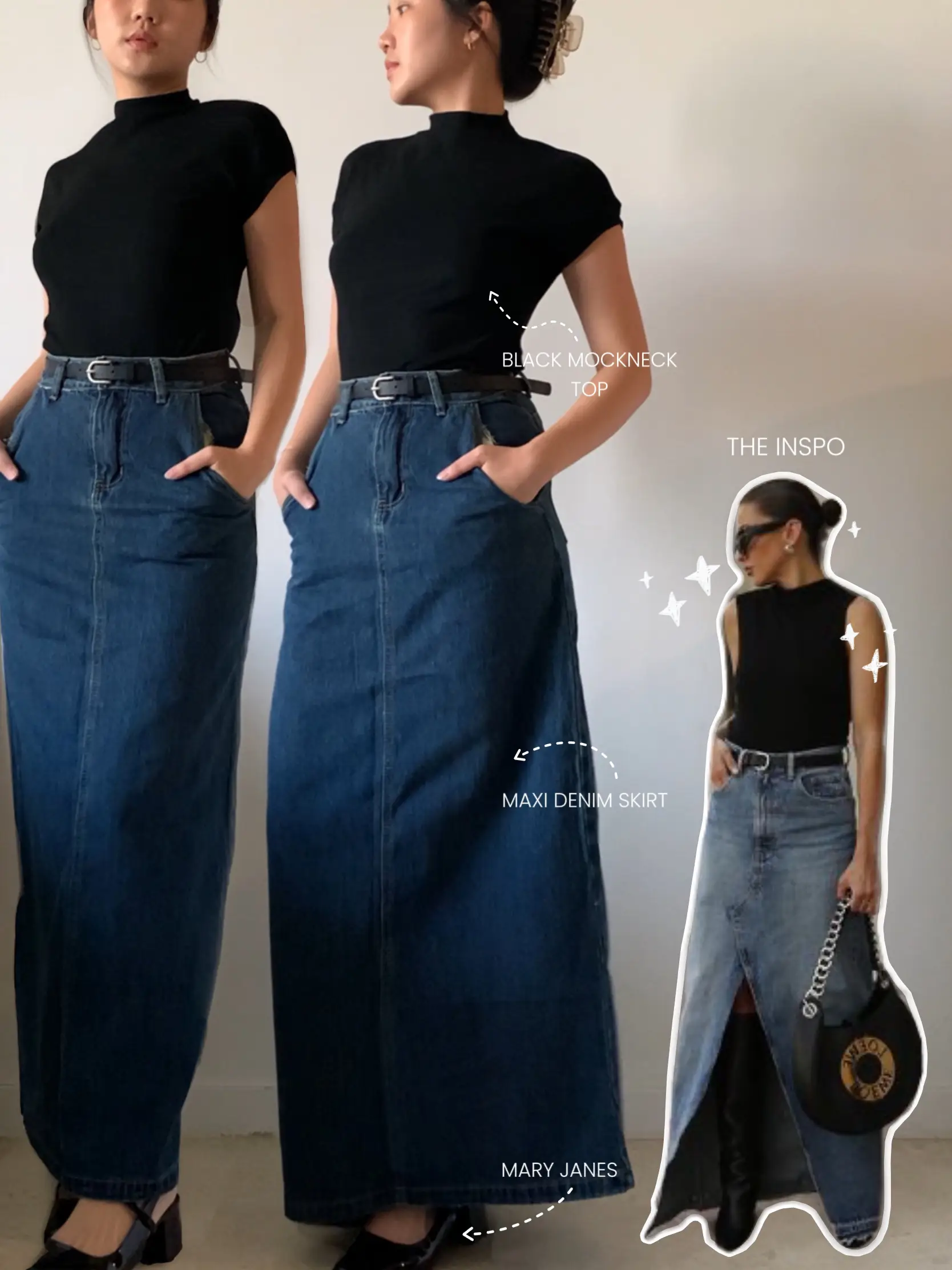 Stylish & effortless looks with Maxi denim skirt 🖤 | Gallery