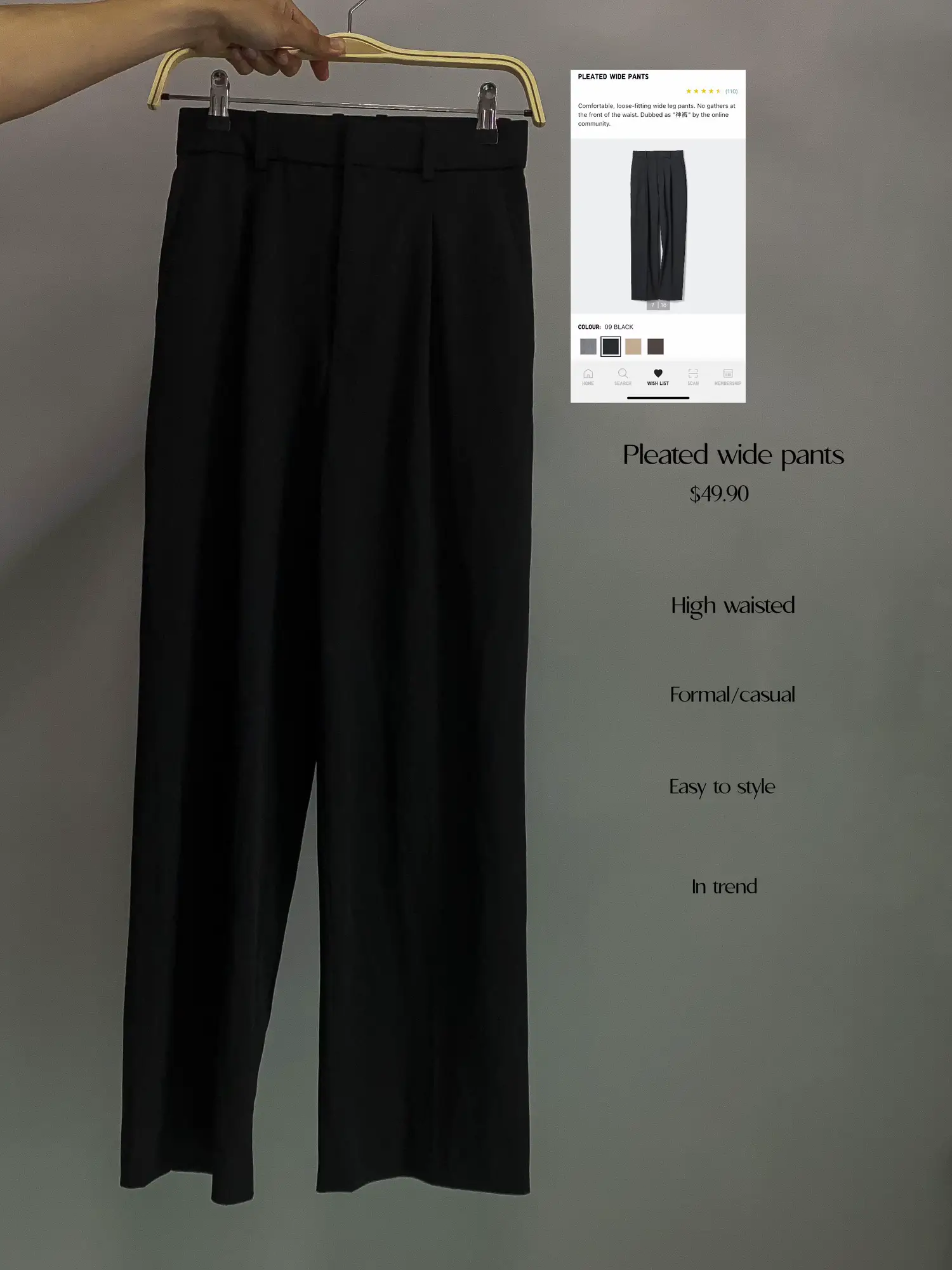 UNIQLO Wide-Fit Pleated Pants aka Tik Tok Viral Pants, Size SMALL