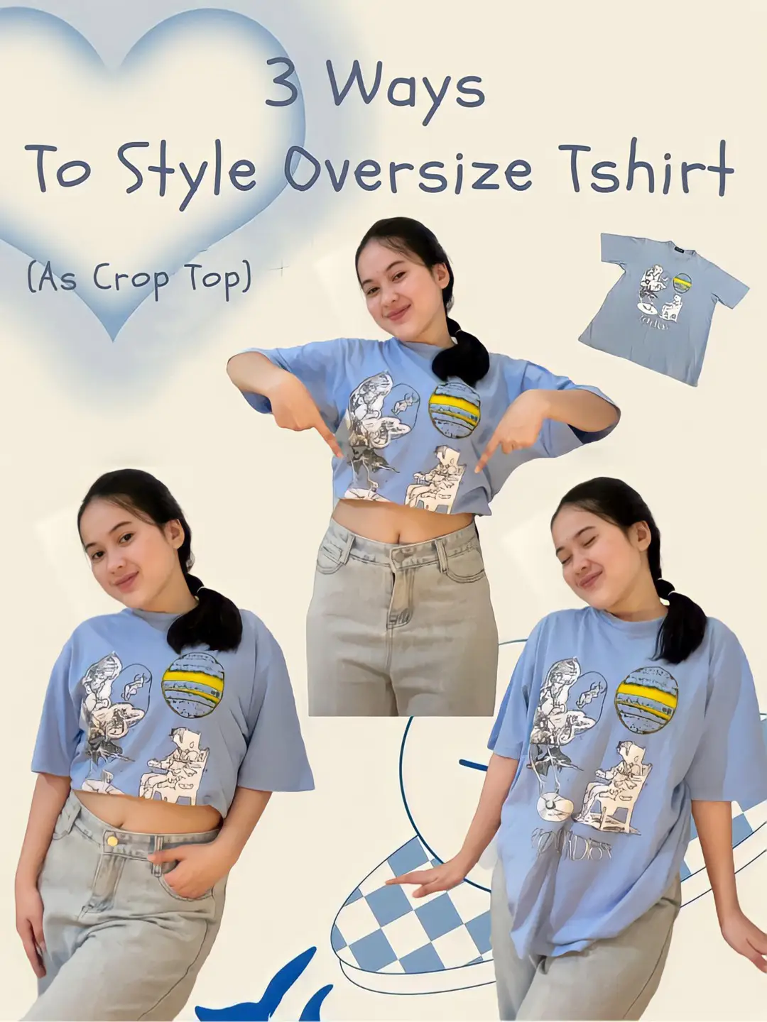 3 Ways to Style Oversized Tshirt as Crop Top💓 | Gallery posted by