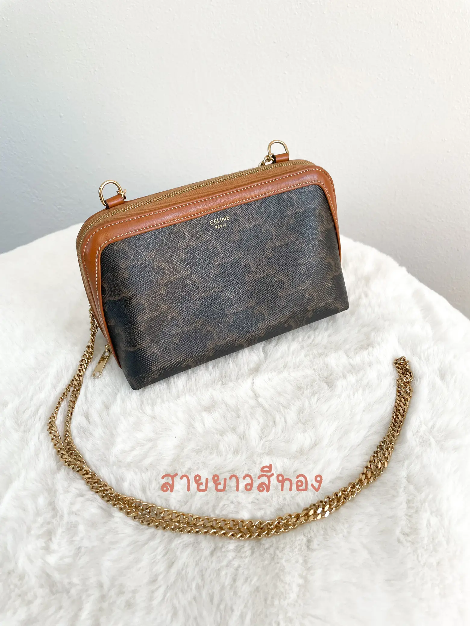 Celine clutch with chain with triomphe canvas and lambskin, Luxury