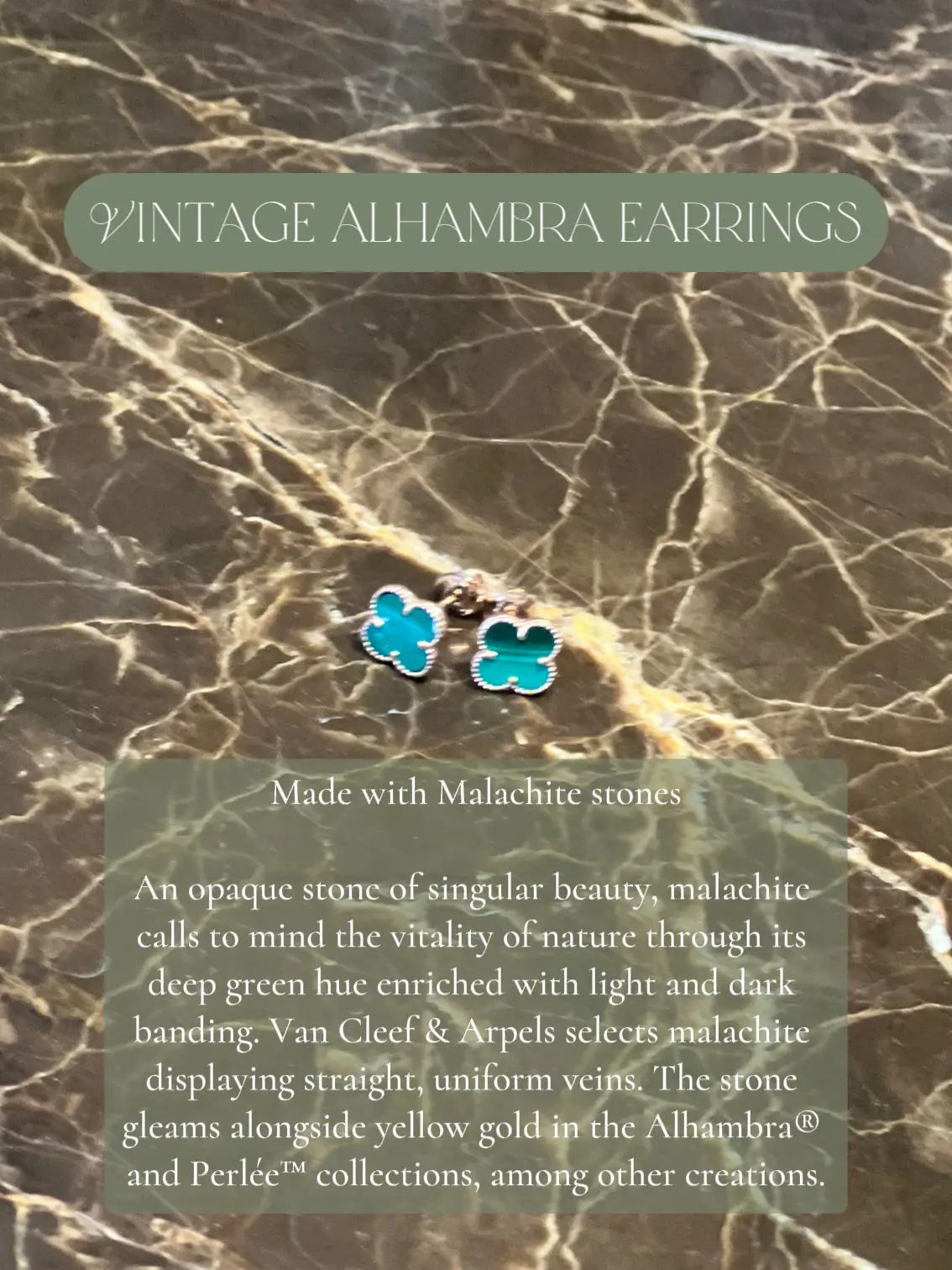 Van Cleef Earrings, Malachite Stone