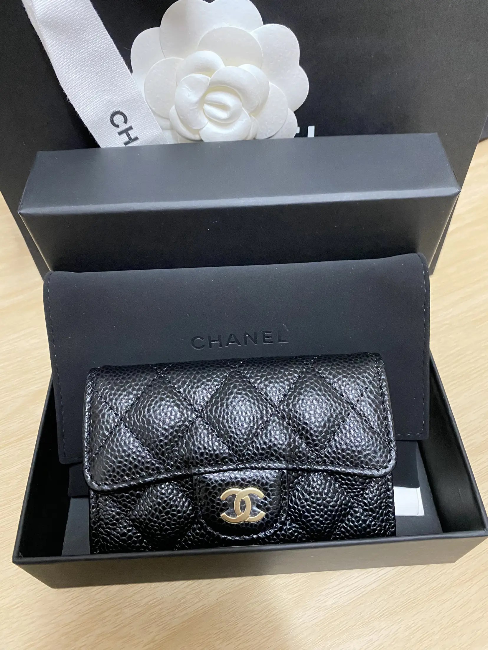 Chanel Flap Card Holder Black Quilted Caviar with silver hardware