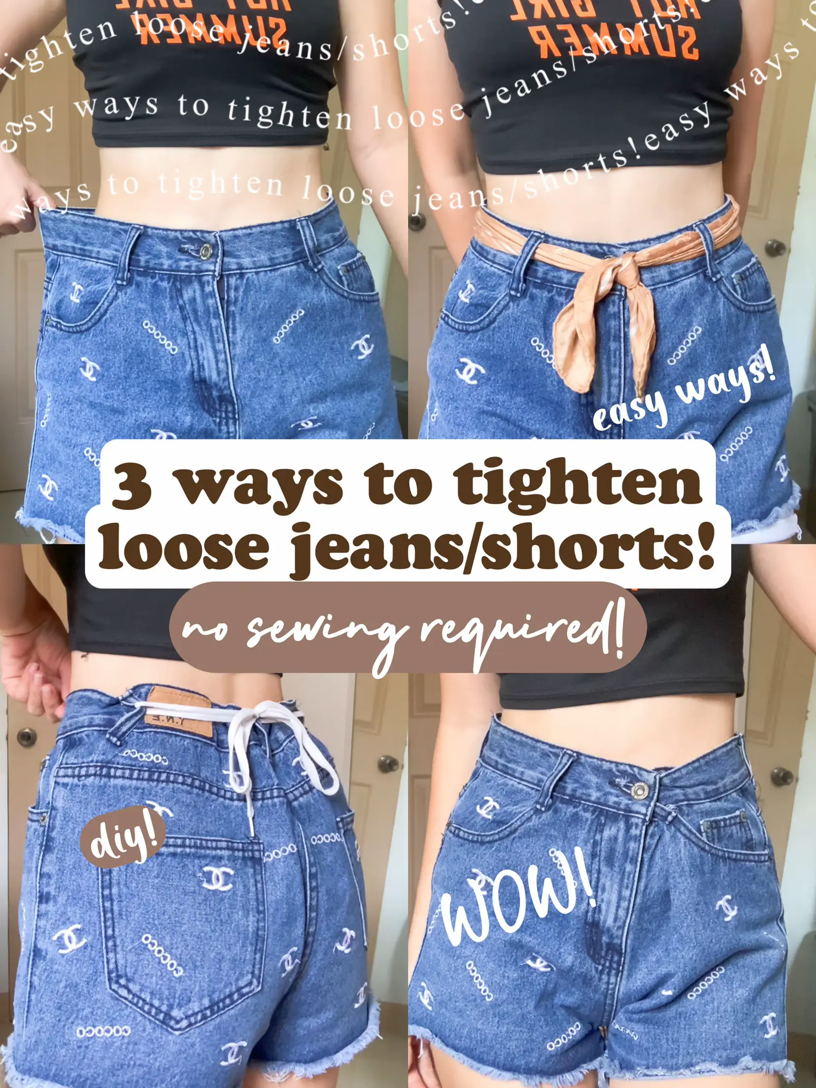 3 WAYS TO TIGHTEN YOUR LOOSE JEANS/SHORT! ✨