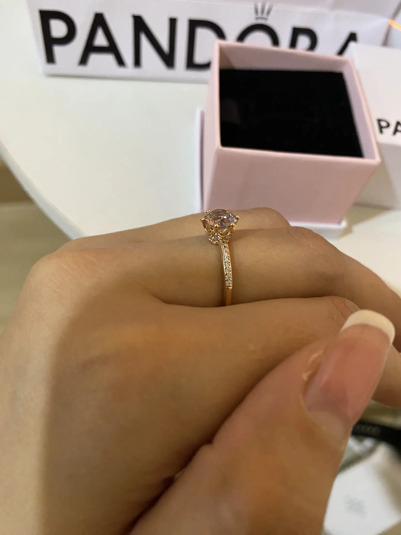 Pink sparkling crown ring on sale pandora