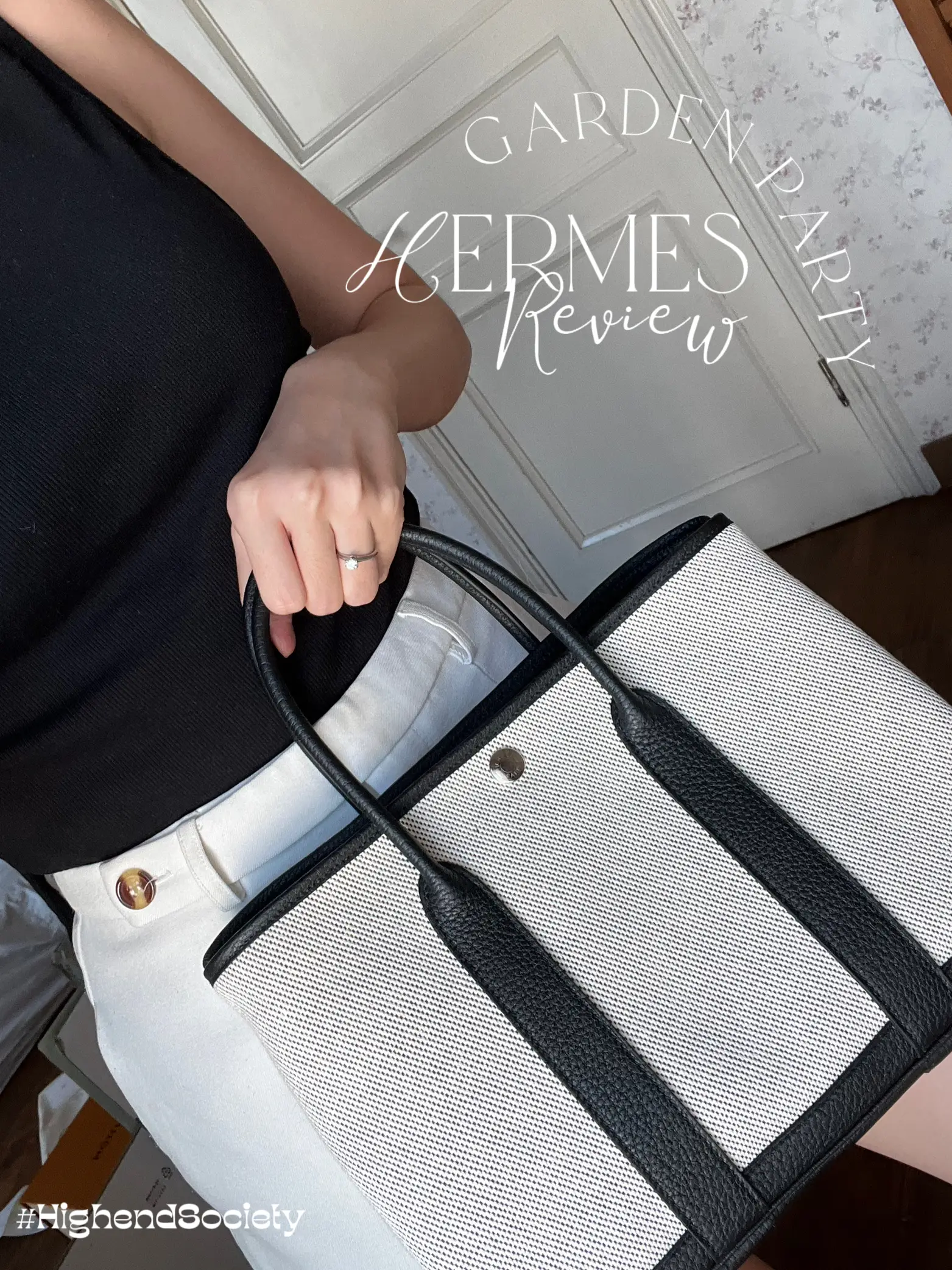 Hermes Garden Party 36 Black White Canvas Calf, Luxury, Bags