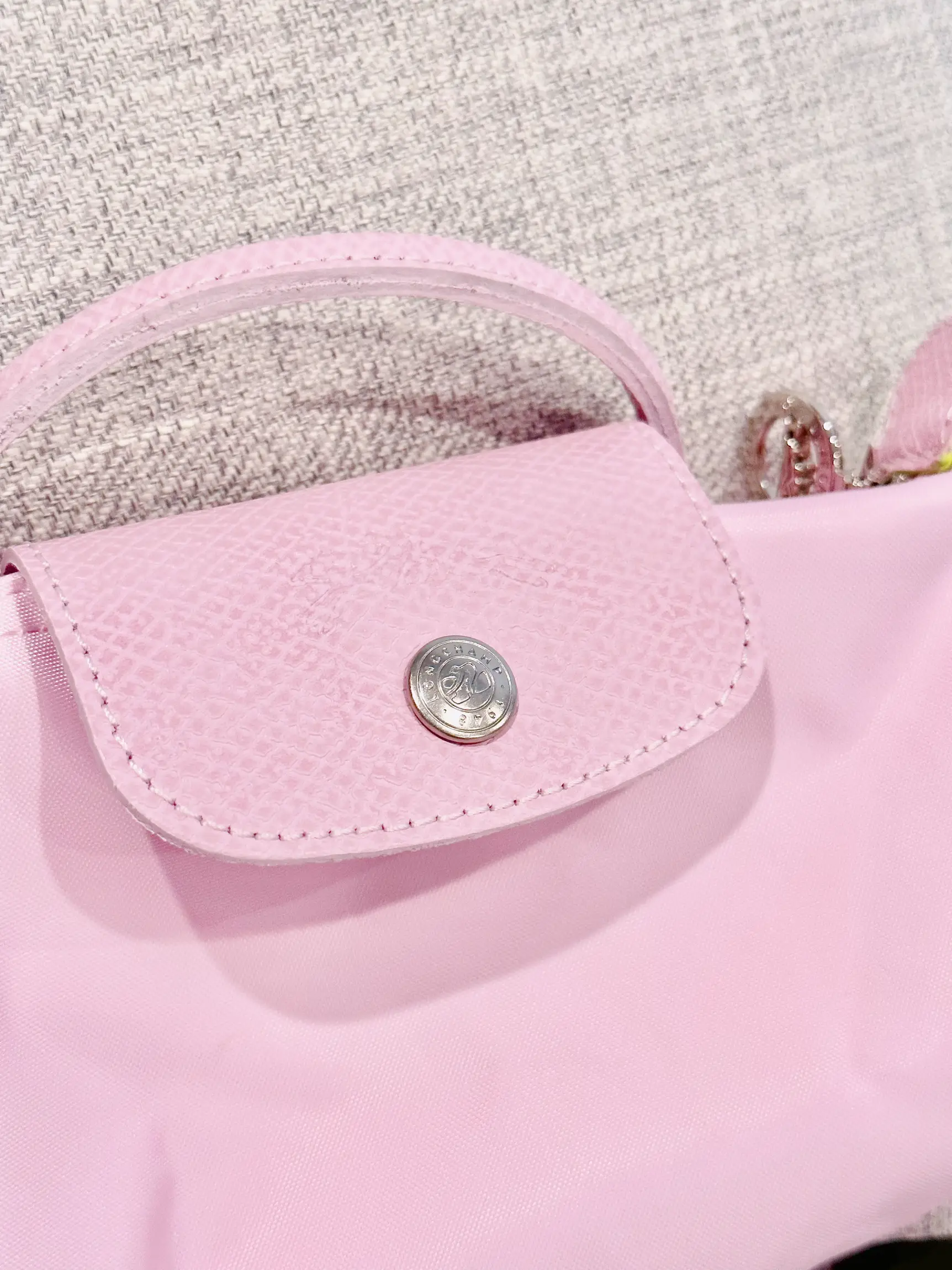 Longchamp Le Pliage Cuir Coin Purse With Key Ring In Pale Pink