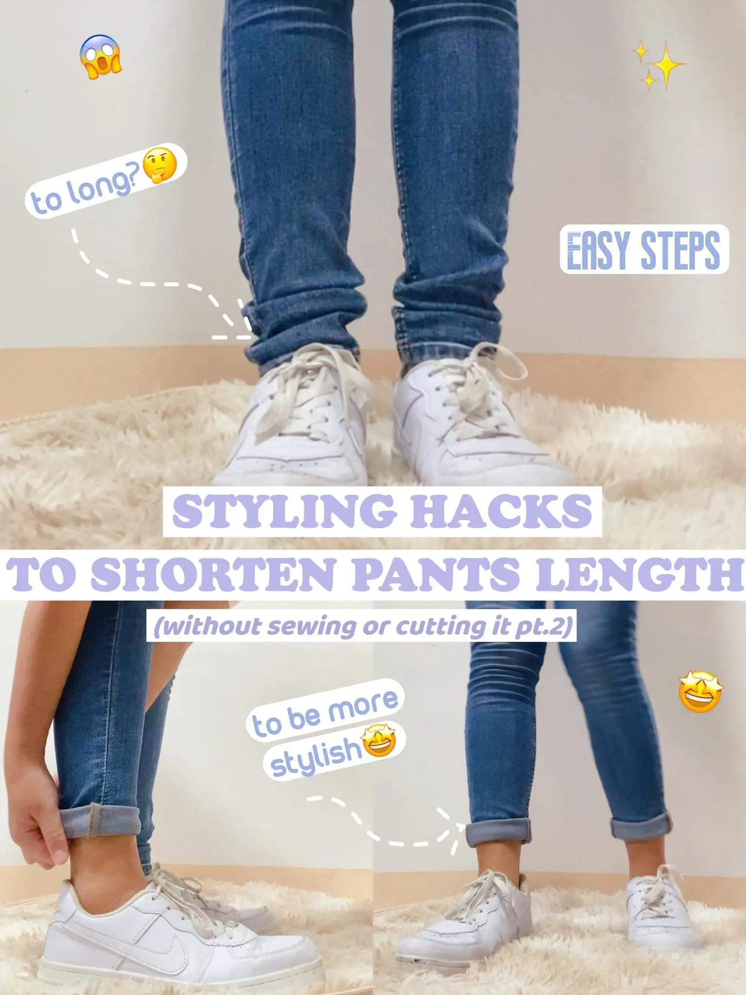 without sewing or cutting ✂️, fix long pants