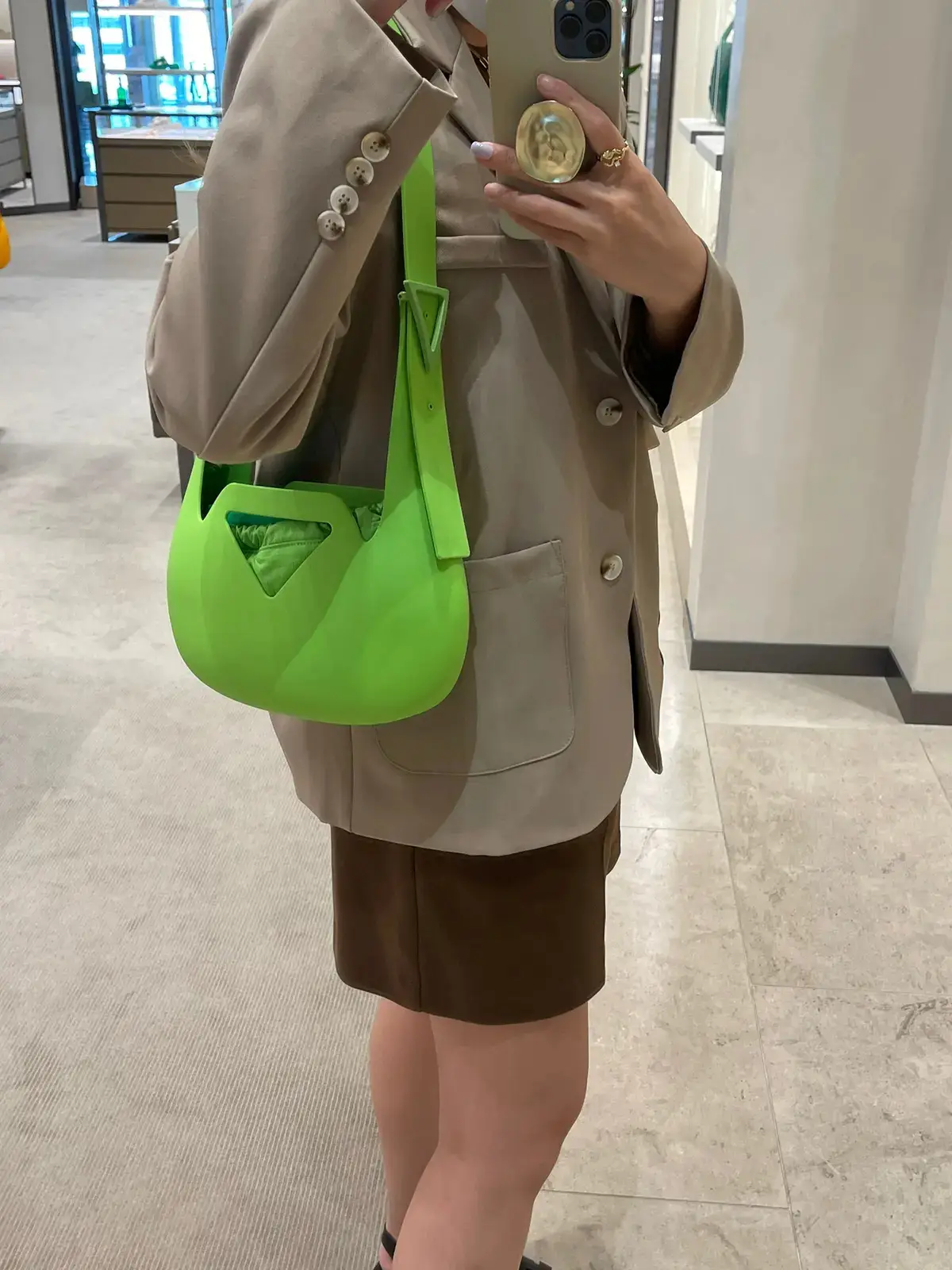Bottega Veneta Light Green Woven Leather Medium Point Shoulder Bag
