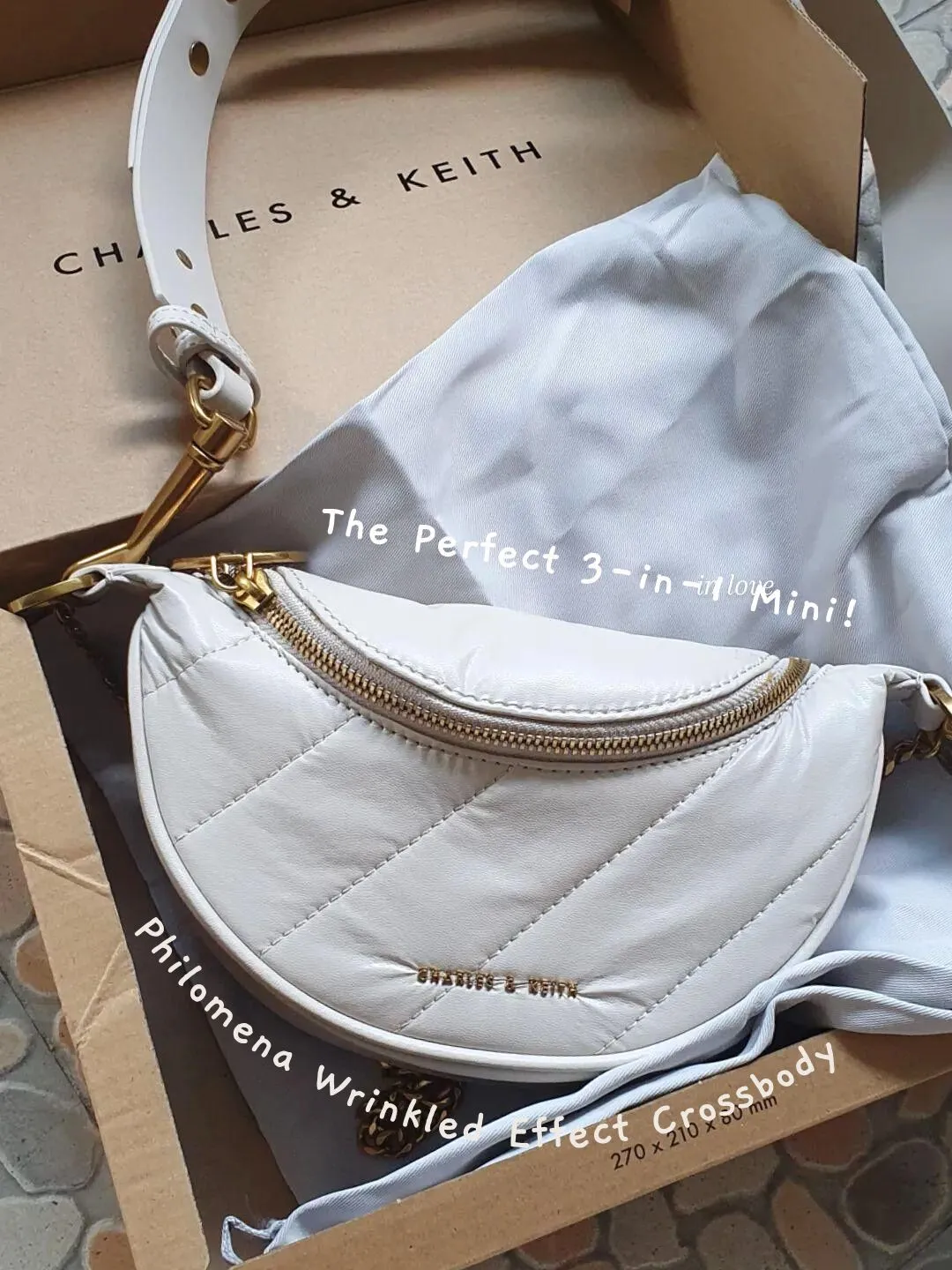 Charles & Keith - Women's Philomena Wrinkled-Effect Half-Moon Crossbody Bag, Black, S