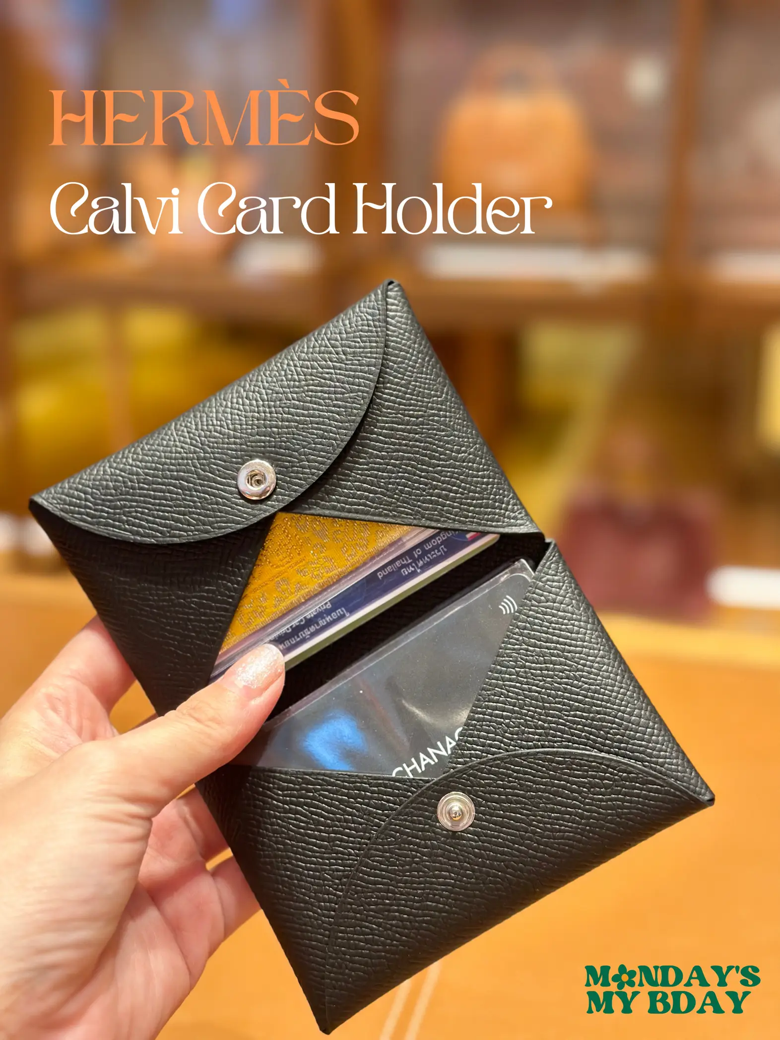 Hermes Calvi Card Holder Epsom Leather Gold Hardware In Pink