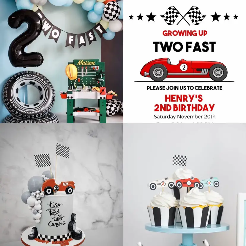 Editable Racing Car Backdrop Banner Growing Up Two Fast Birthday